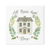 Stupell Industries All Roads Lead Home Cottage Botanical Border Graphic Art Gallery Wrapped Canvas Print Wall Art, Design by Deb Strain