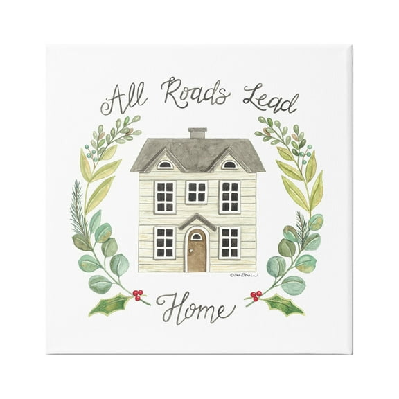 Stupell Industries All Roads Lead Home Cottage Botanical Border Graphic Art Gallery Wrapped Canvas Print Wall Art, Design by Deb Strain
