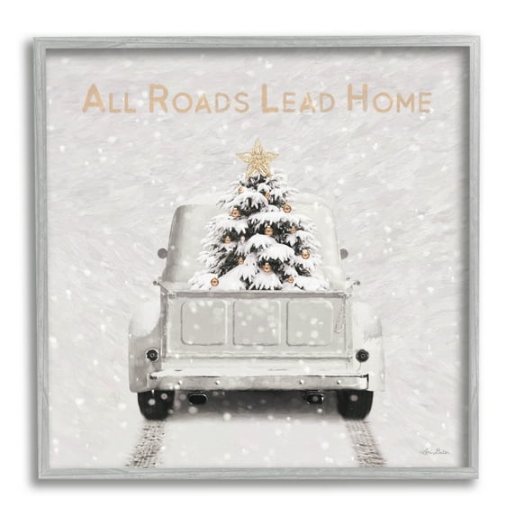 Stupell Industries All Roads Lead Home Holiday Painting Gray Framed Art Print Wall Art, 17 x 17