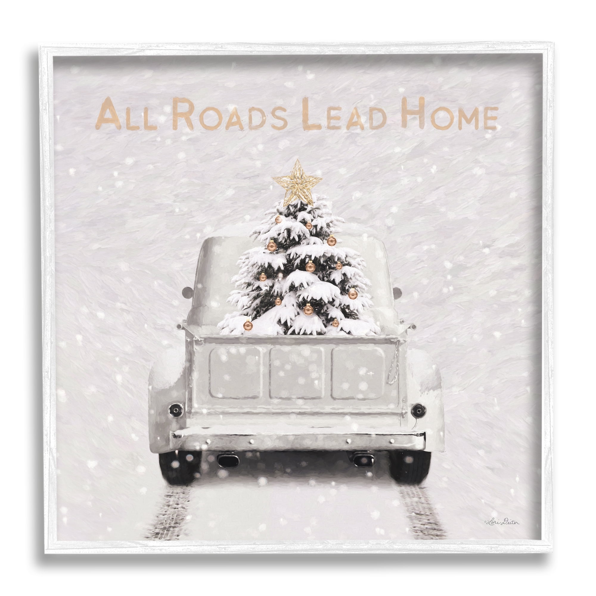Stupell Industries All Roads Lead Home Holiday Painting White Framed Art Print Wall Art, 24 x 24