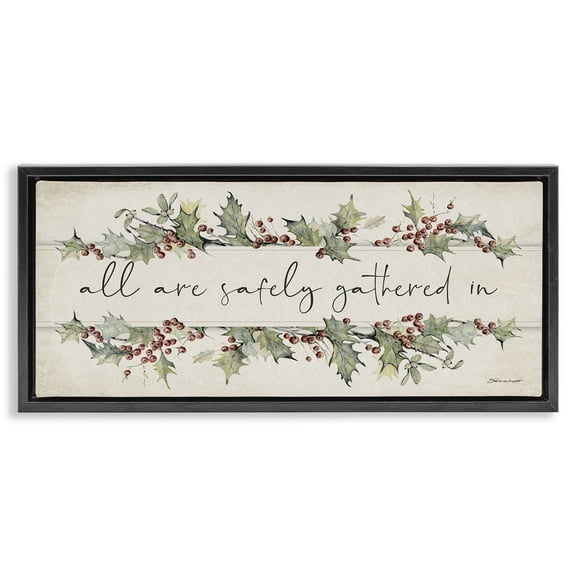 Stupell Industries All Safely Gathered Phrase Holiday Painting Black Floater Framed Canvas Art Print Wall Art, 25 x 11
