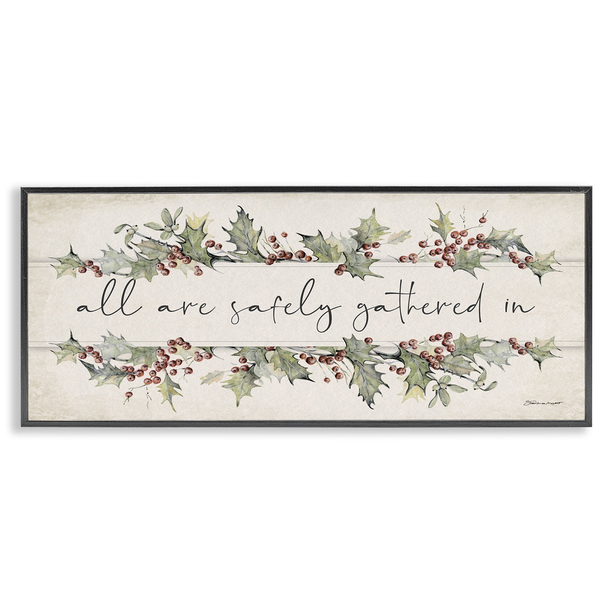 Stupell Industries All Safely Gathered Phrase Holiday Painting Black Framed Art Print Wall Art, 24 x 10