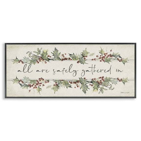 Stupell Industries All Safely Gathered Phrase Holiday Painting Black Framed Art Print Wall Art, 24 x 10