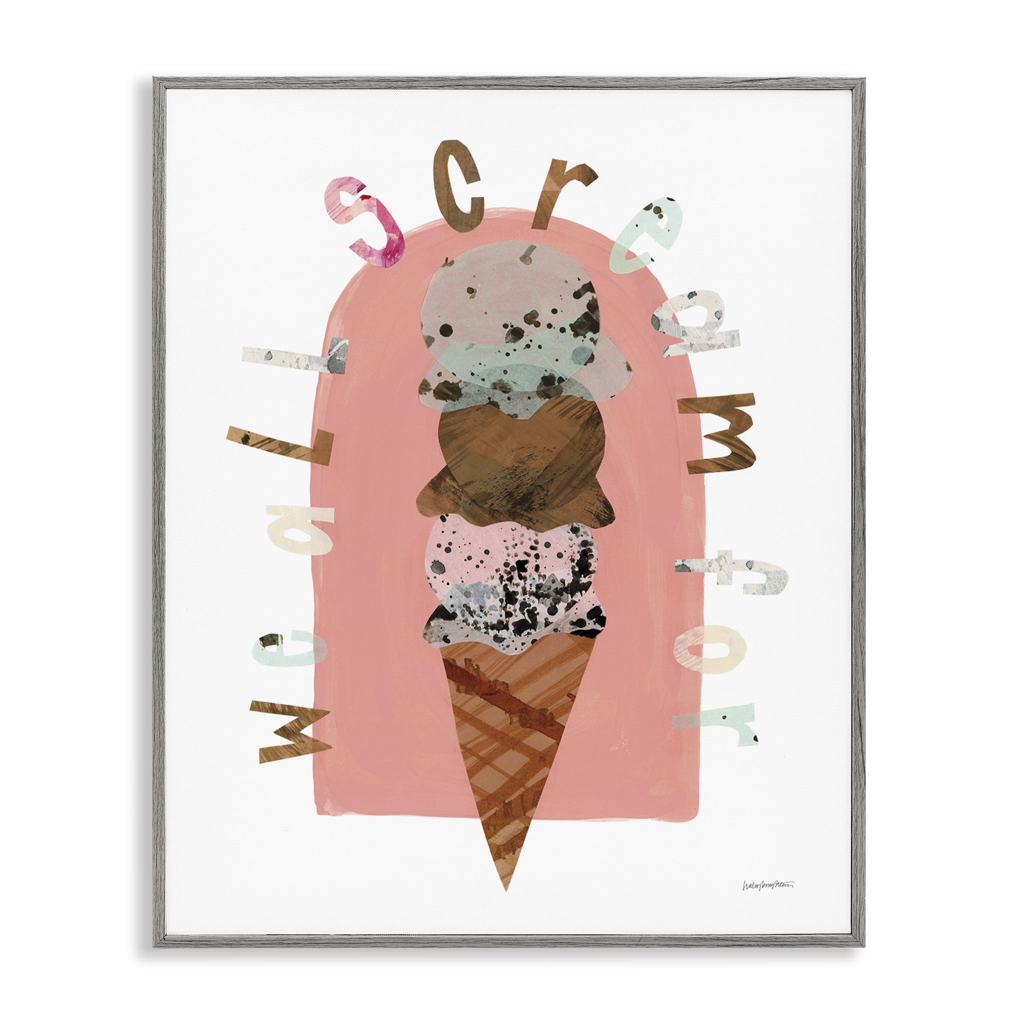 Stupell Industries All Scream For Ice Cream Food & Beverage Painting Gray Framed Art Print Wall Art, 11 x 14