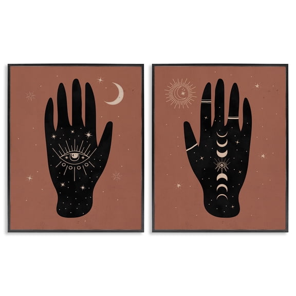 Stupell Industries All Seeing Mystical Hands Astrology & Stars Painting Black Framed Art Print Wall Art, 11 x 14, Set of 2