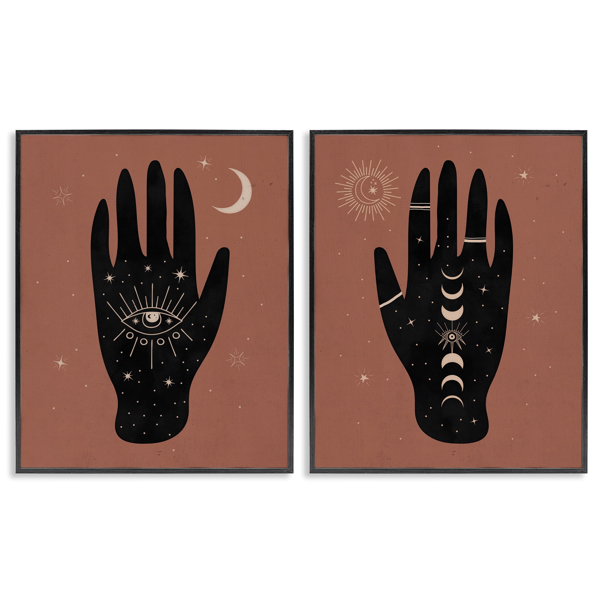 Stupell Industries All Seeing Mystical Hands Astrology & Stars Painting Black Framed Art Print Wall Art, 24 x 30, Set of 2