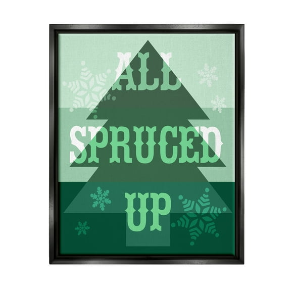 Stupell Industries All Spruced Up Holiday Pun Holiday Painting Black Floater Framed Canvas Art Print Wall Art, 17 x 21