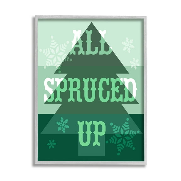 Stupell Industries All Spruced Up Holiday Pun Holiday Painting Gray Framed Art Print Wall Art, 11 x 14