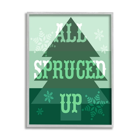 Stupell Industries All Spruced Up Holiday Pun Holiday Painting Gray Framed Art Print Wall Art, 16 x 20