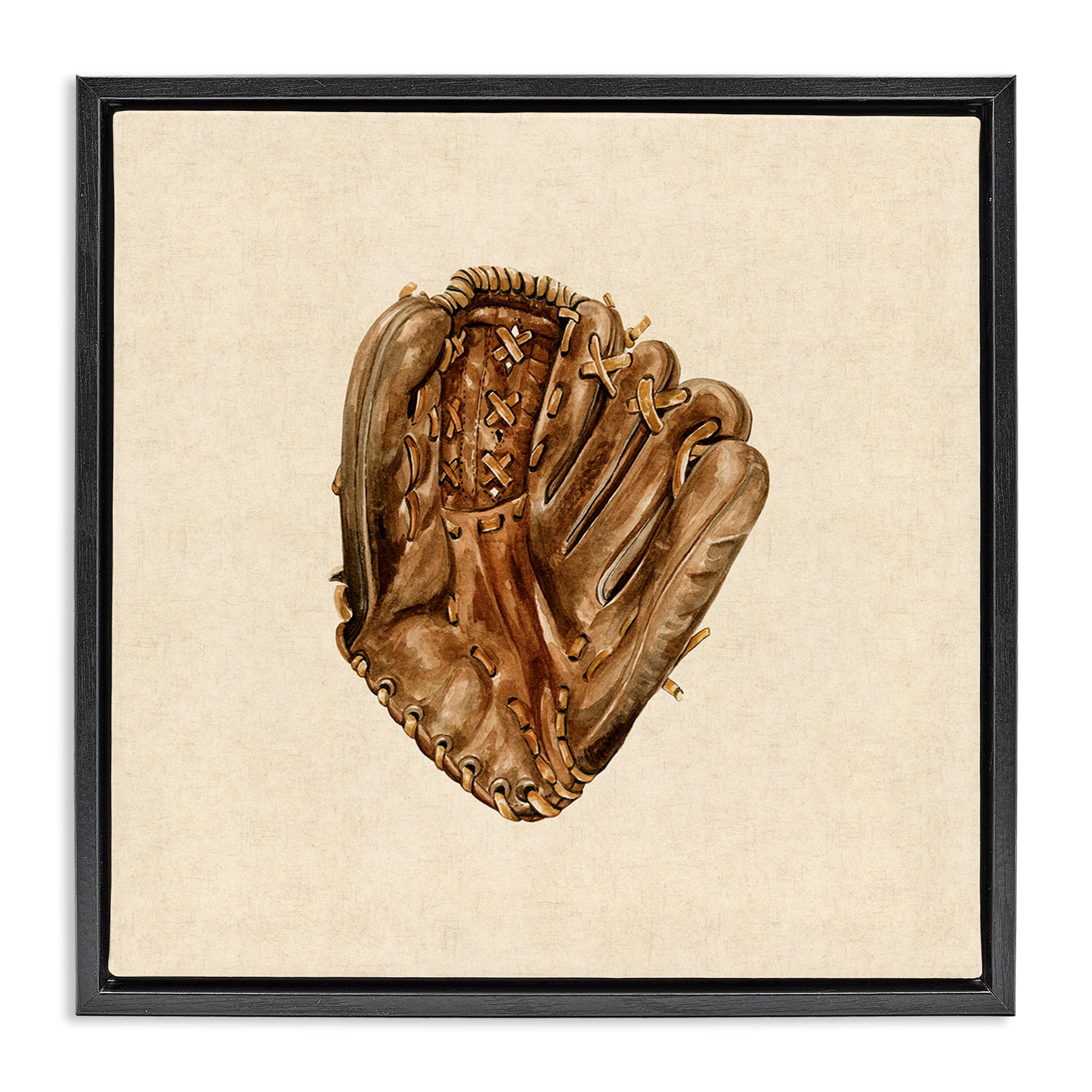 Stupell Industries All Star Baseball Glove Black Framed Floater Canvas Wall Art, design by Bethany Sandoval
