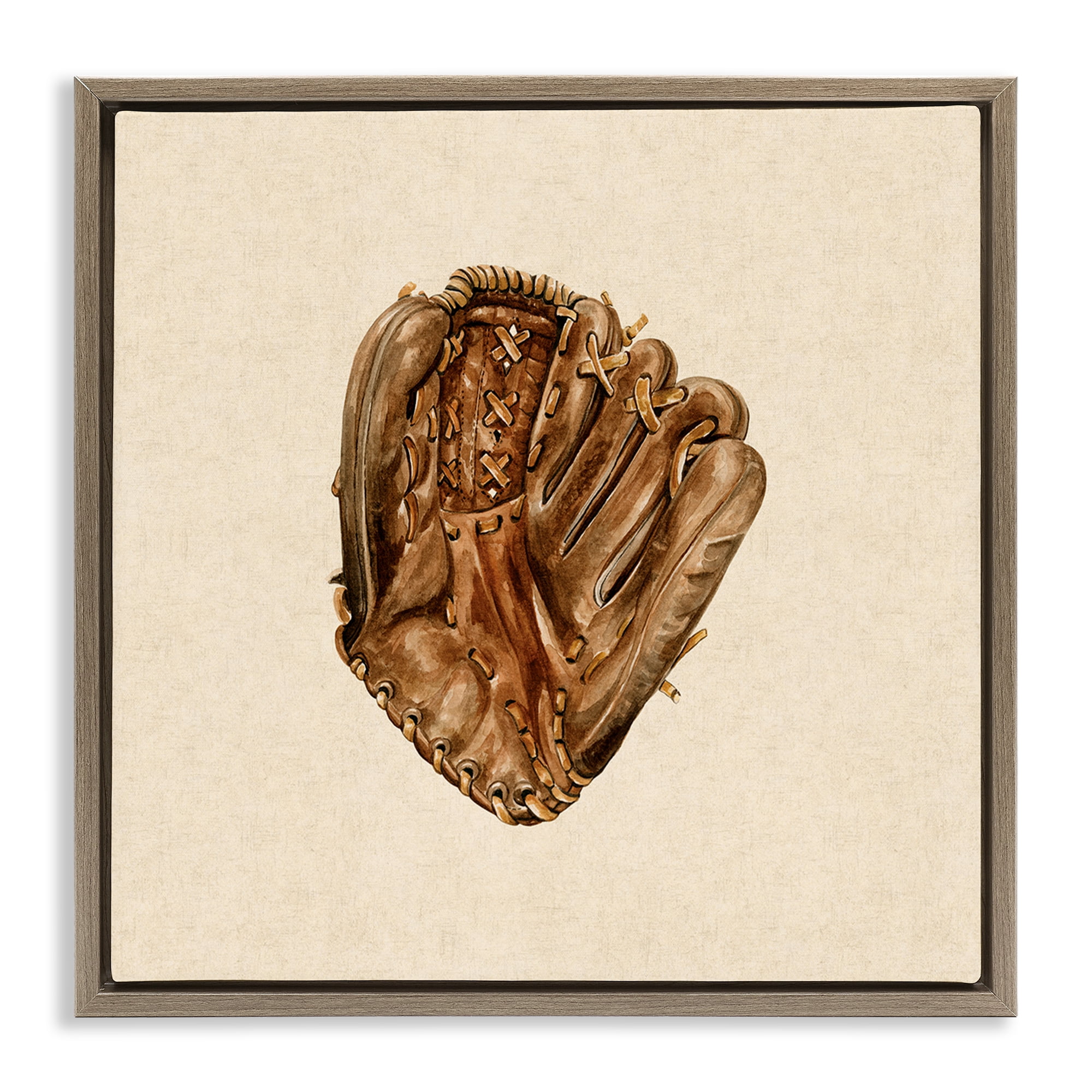 Stupell Industries All Star Baseball Glove Brown Framed Floater Canvas Wall Art, design by Bethany Sandoval