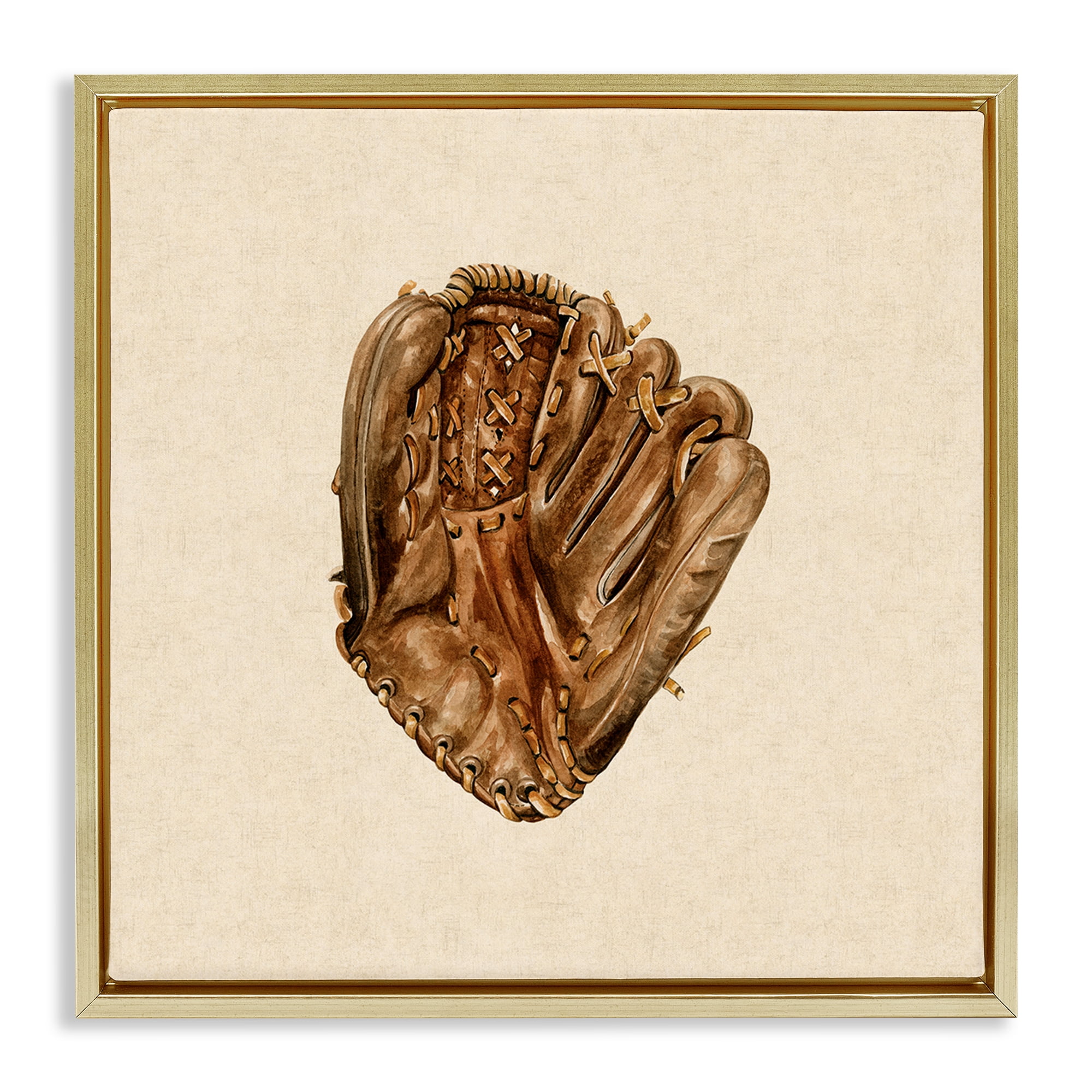 Stupell Industries All Star Baseball Glove Gold Framed Floater Canvas Wall Art, design by Bethany Sandoval