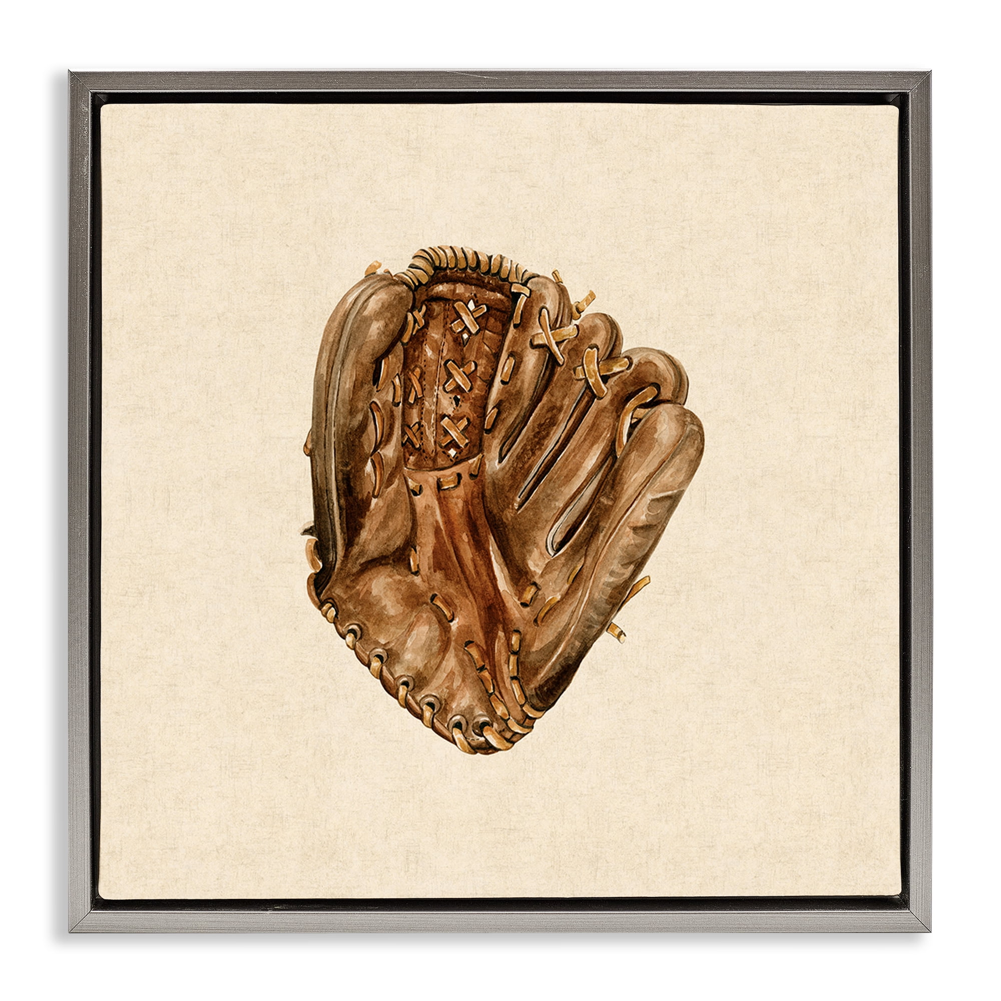 Stupell Industries All Star Baseball Glove Gray Framed Floater Canvas Wall Art, design by Bethany Sandoval