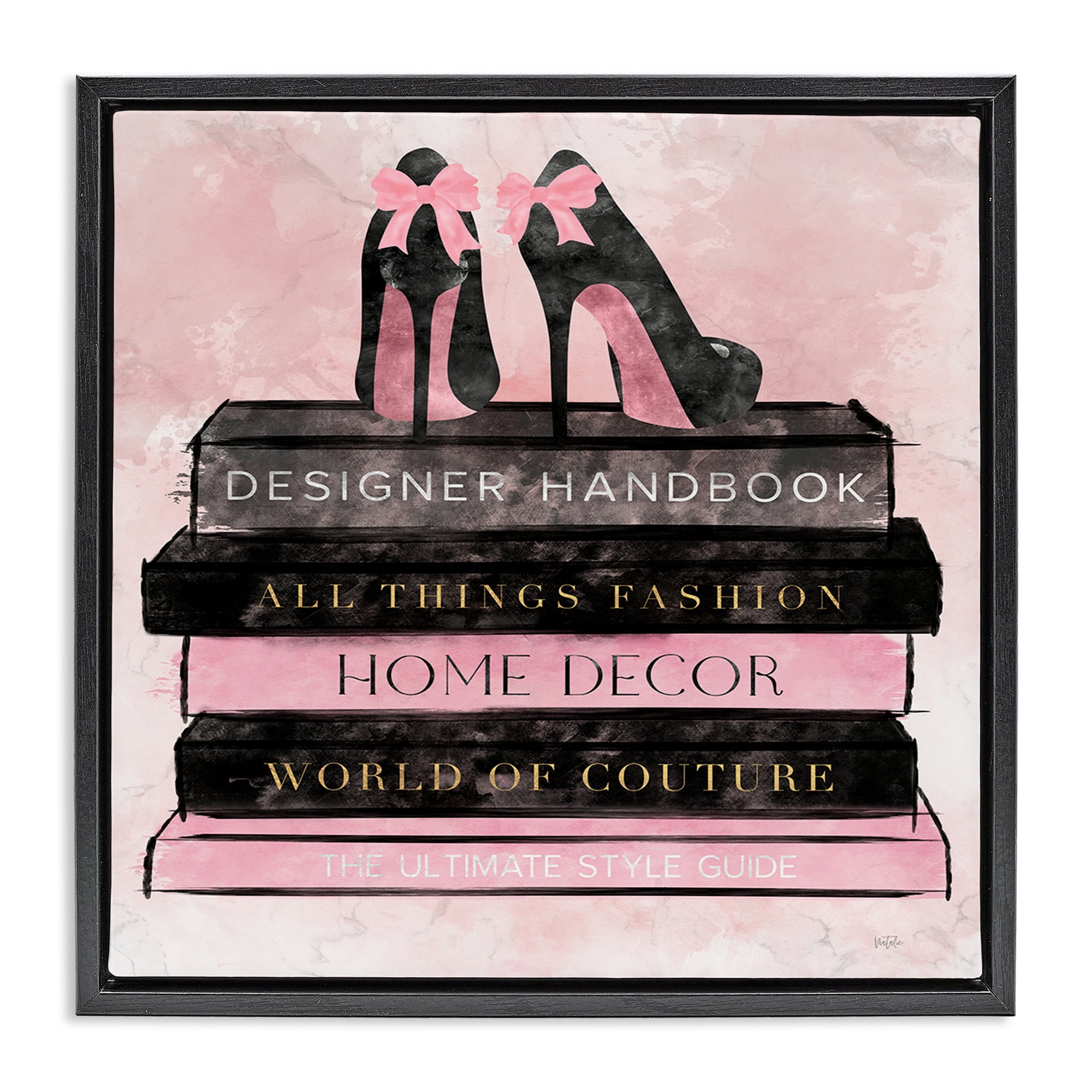Stupell Industries All Things Fashion Book Stack Black Framed Floater Canvas Wall Art, design by Natalie Carpentieri