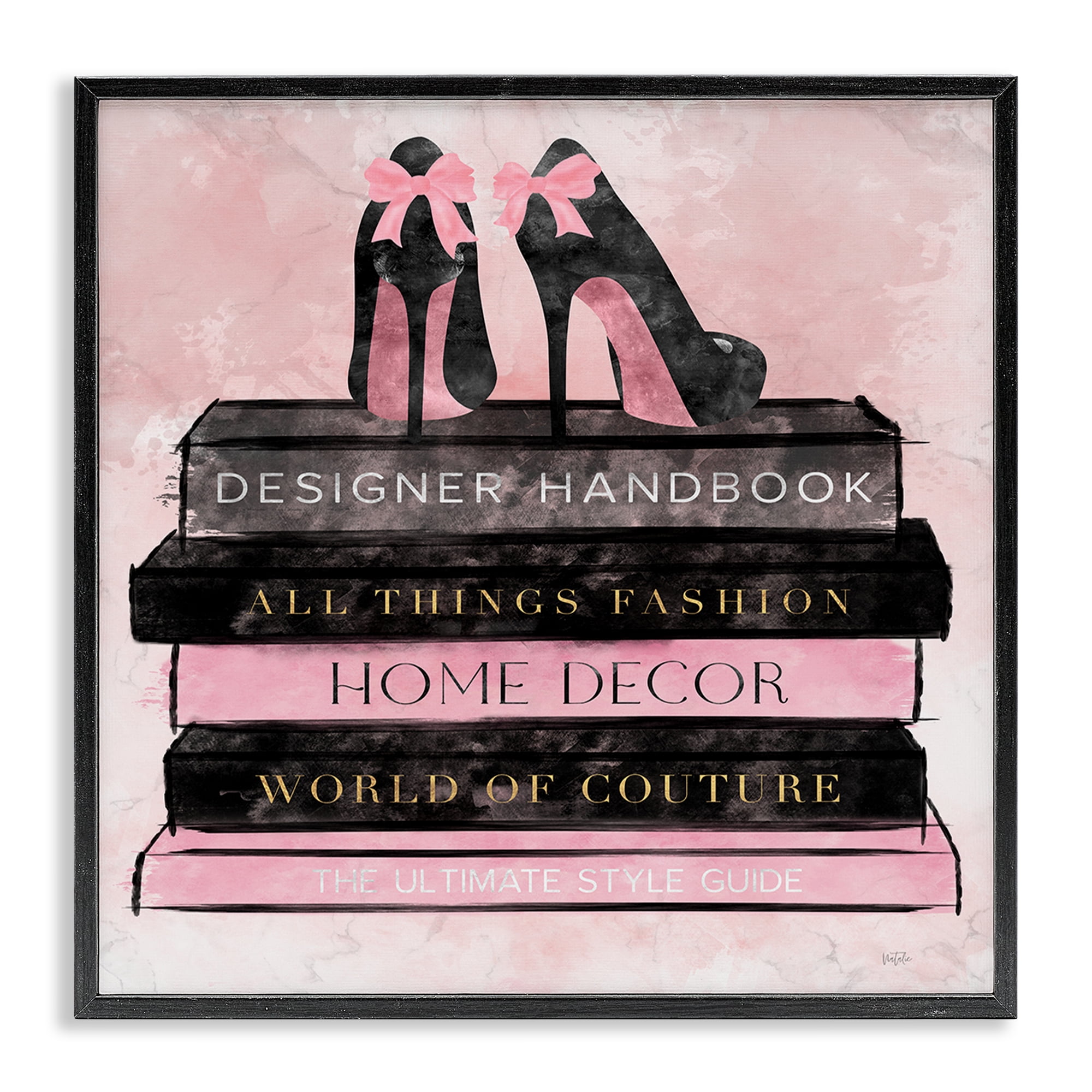 Stupell Industries All Things Fashion Book Stack Black Framed Giclee Art, design by Natalie Carpentieri