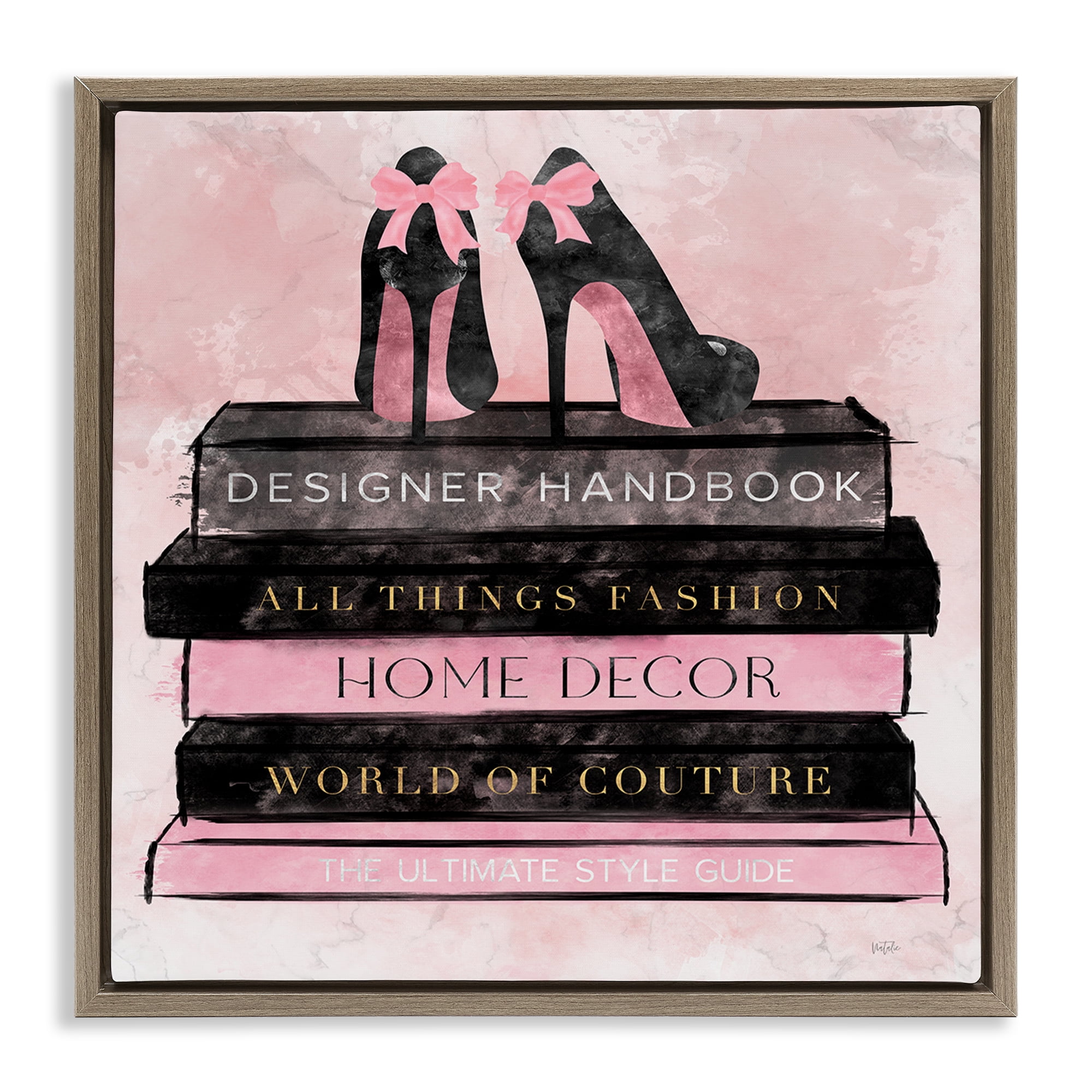 Stupell Industries All Things Fashion Book Stack Brown Framed Floater Canvas Wall Art, design by Natalie Carpentieri