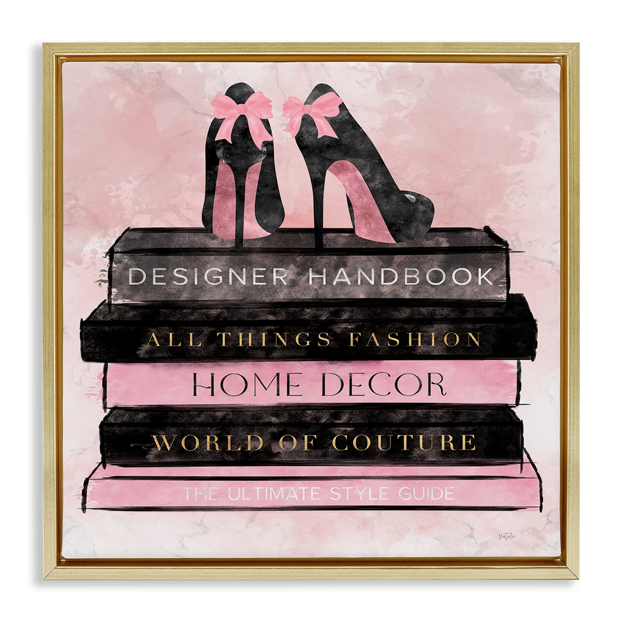 Stupell Industries All Things Fashion Book Stack Gold Framed Floater ...
