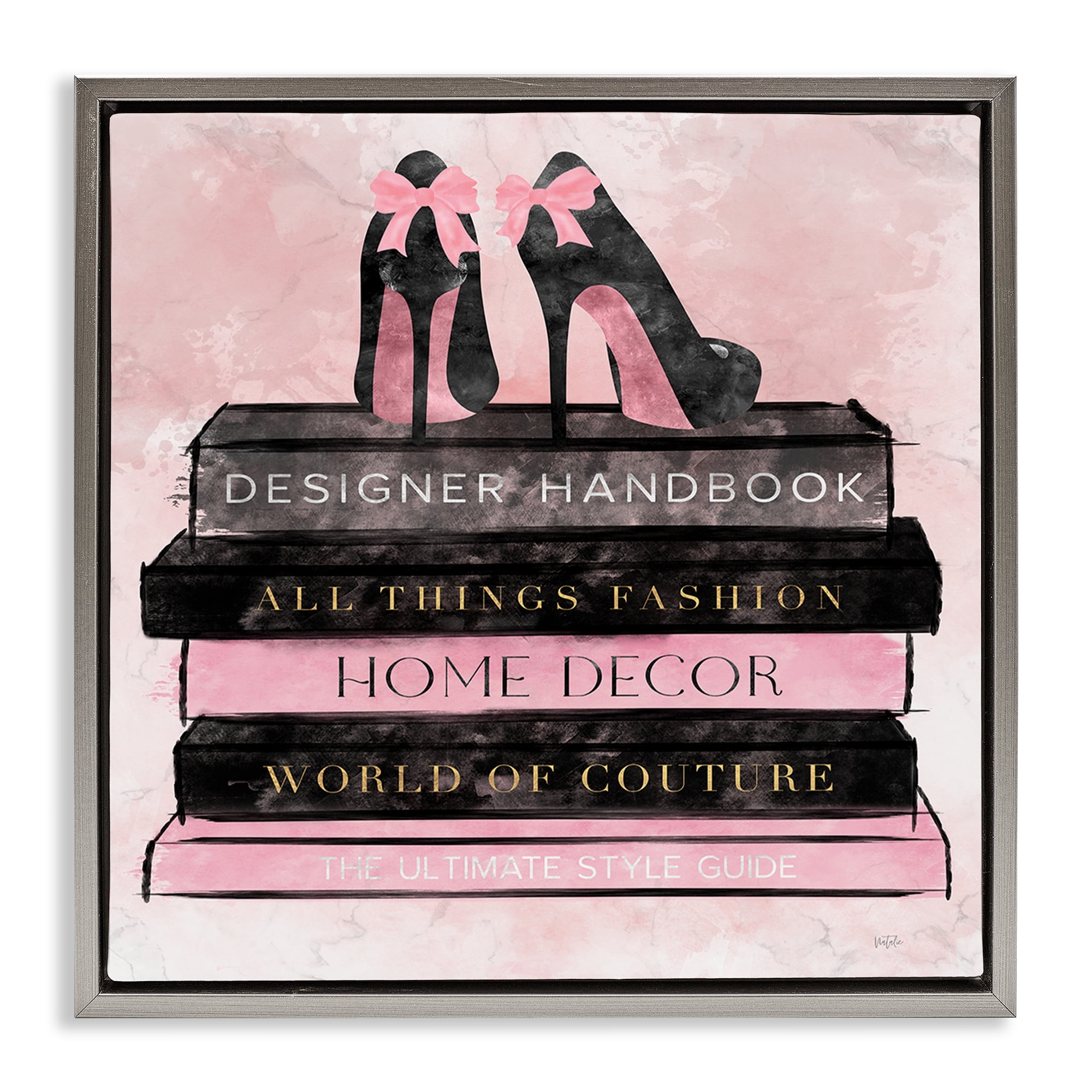 Stupell Industries All Things Fashion Book Stack Gray Framed Floater Canvas Wall Art, design by Natalie Carpentieri