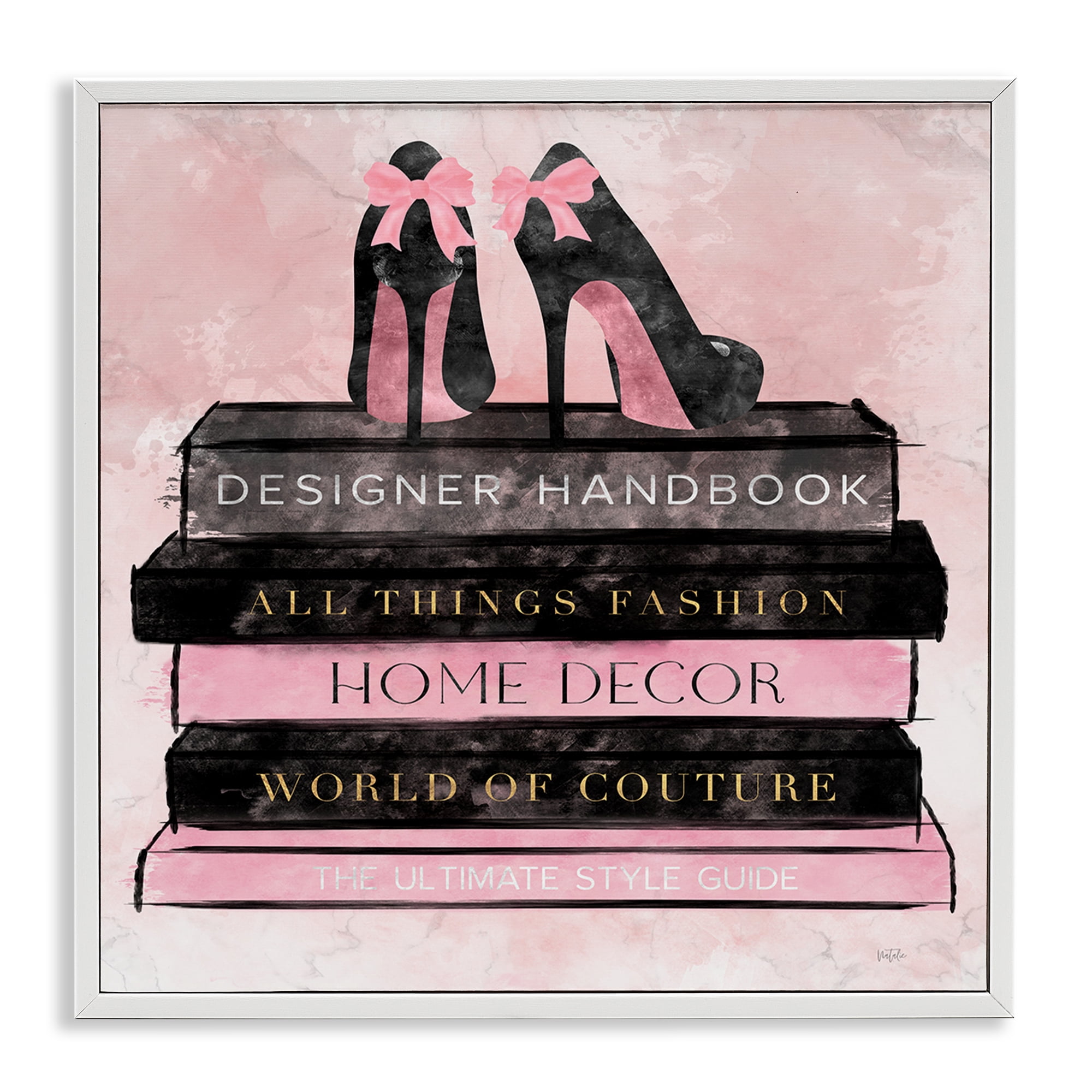 Stupell Industries All Things Fashion Book Stack White Framed Giclee Art, design by Natalie Carpentieri