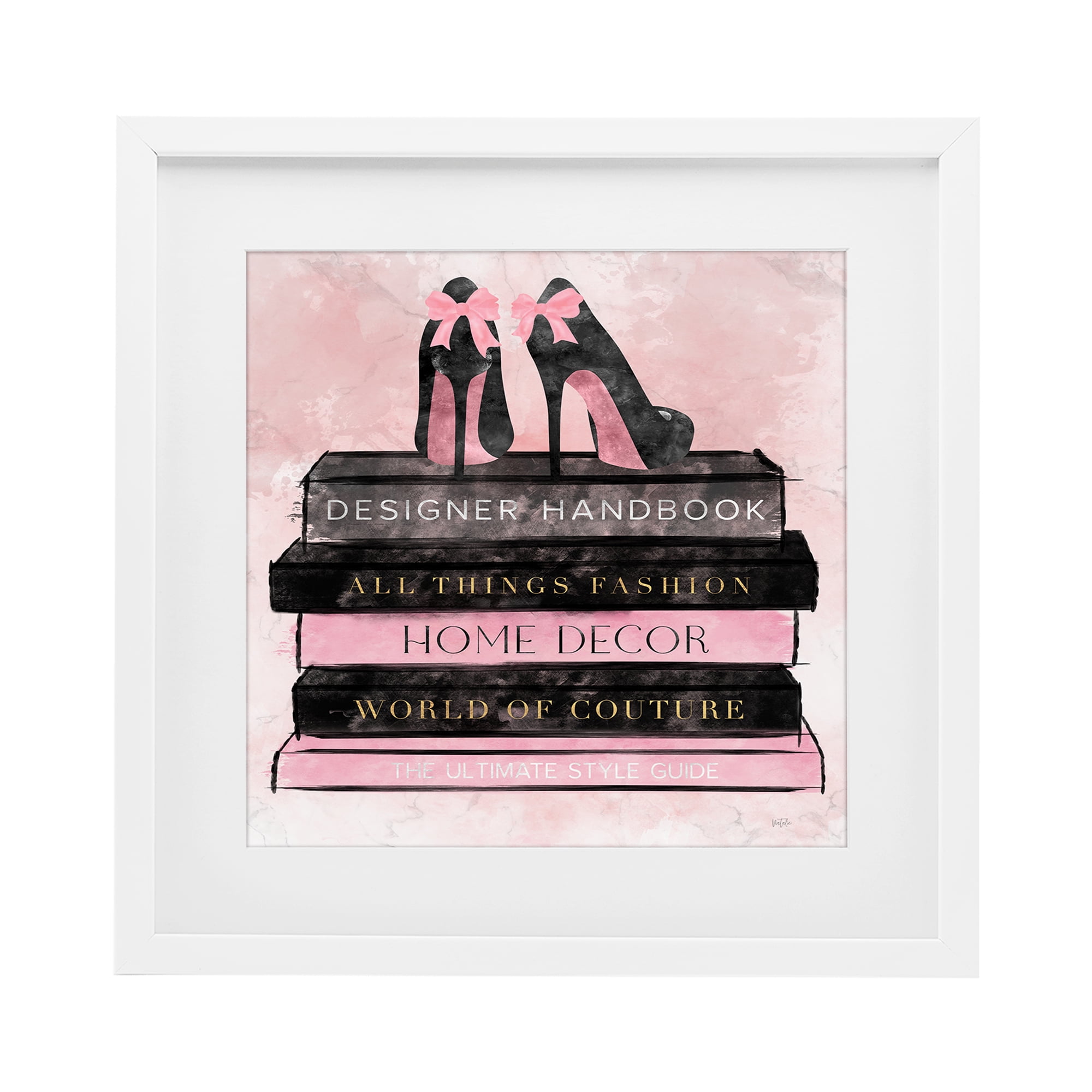 Stupell Industries All Things Fashion Book Stack White Framed Print Under Glass, design by Natalie Carpentieri