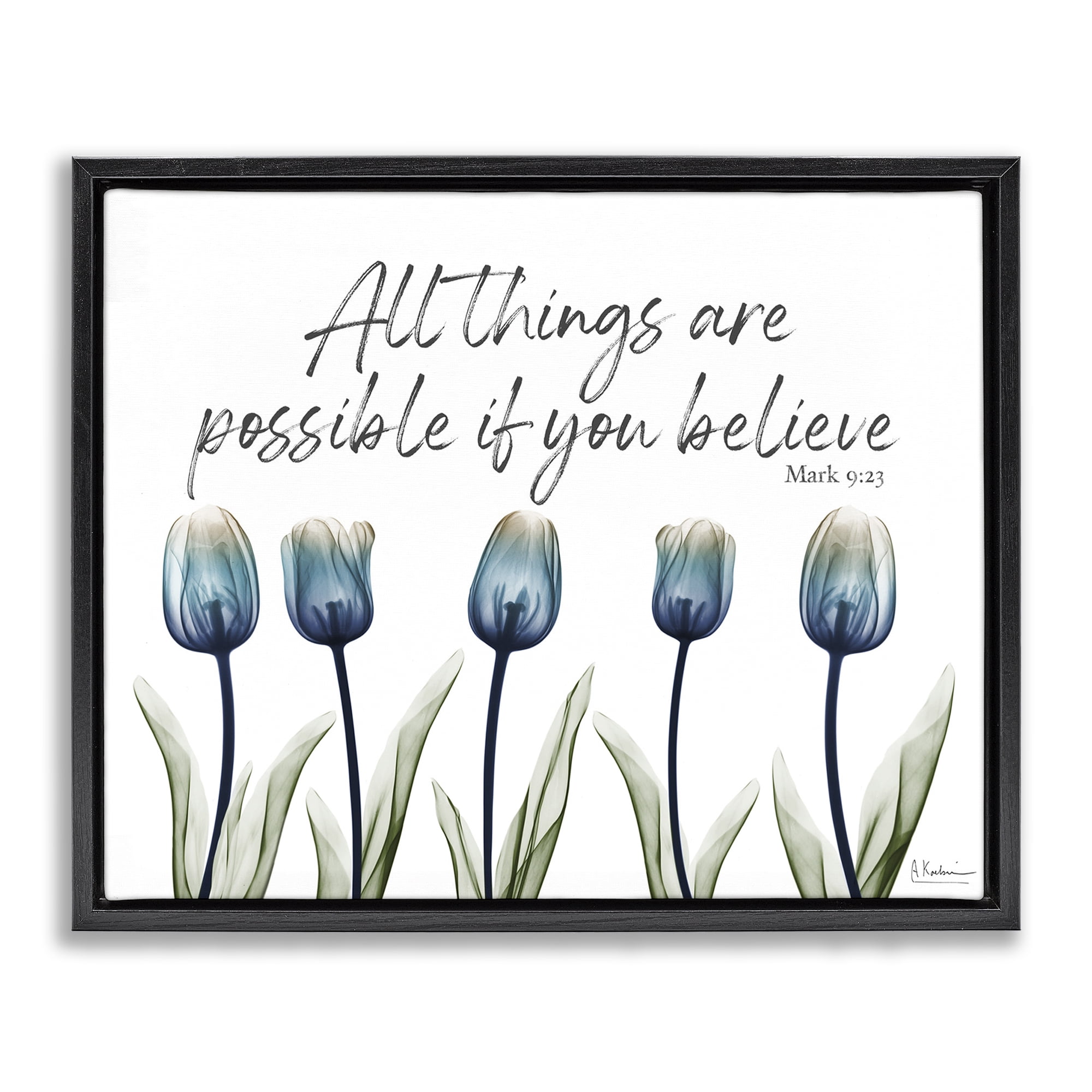 Stupell Industries All Things Possible Tulips Religious Painting Black Floater Framed Art Print Wall Art, 21 x 17