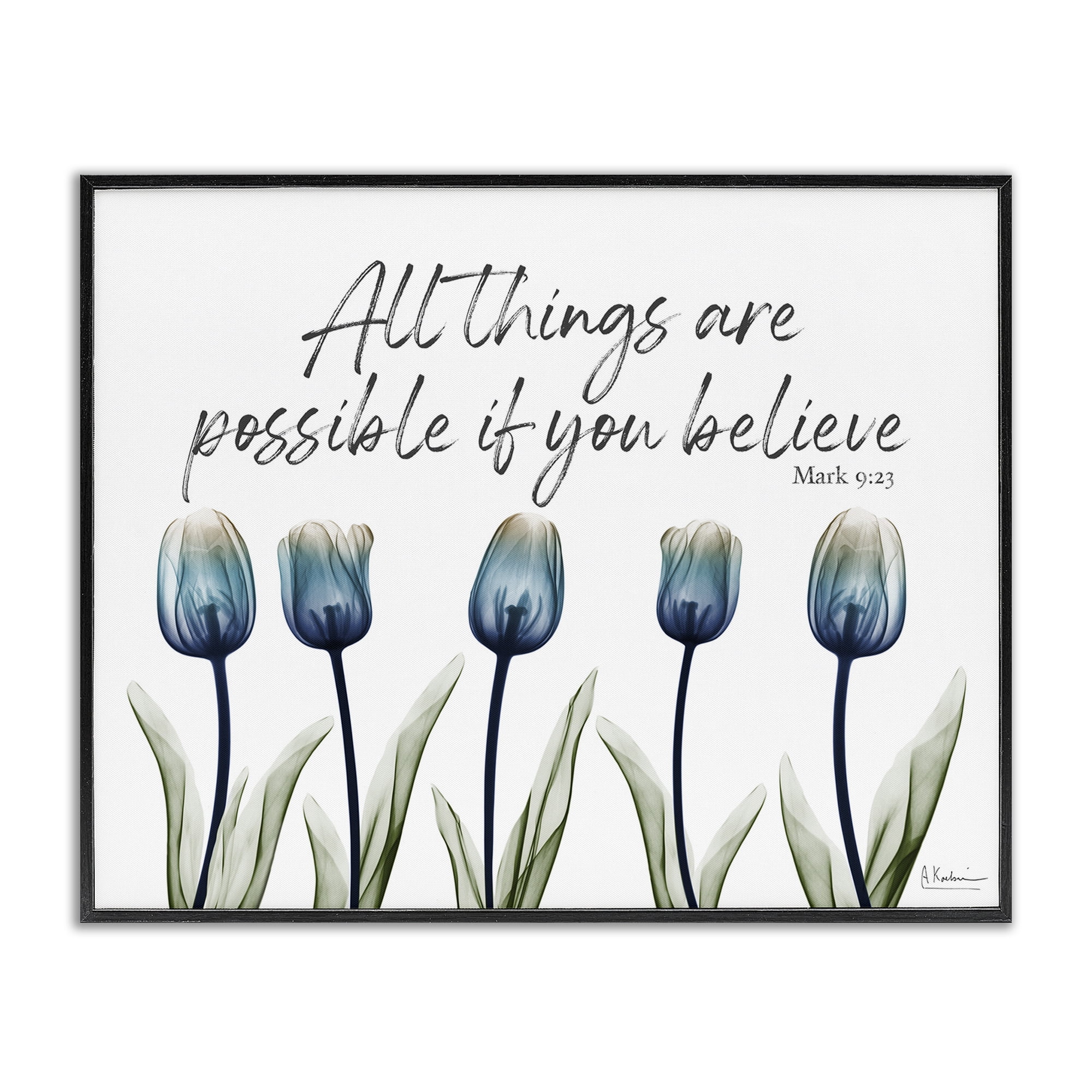Stupell Industries All Things Possible Tulips Religious Painting Black Framed Art Print Wall Art, 14 x 11
