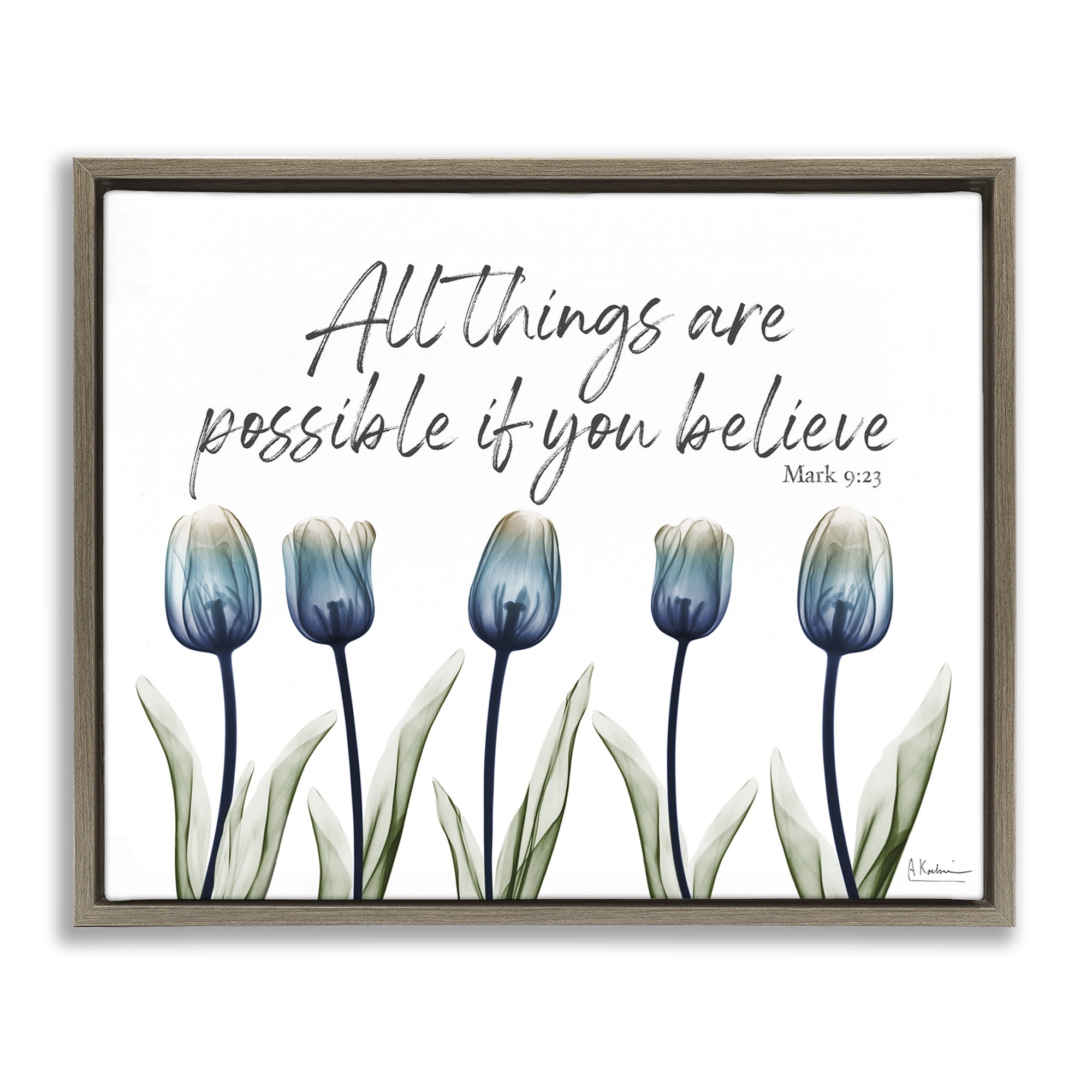 Stupell Industries All Things Possible Tulips Religious Painting Brown Floater Framed Art Print Wall Art, 31 x 25