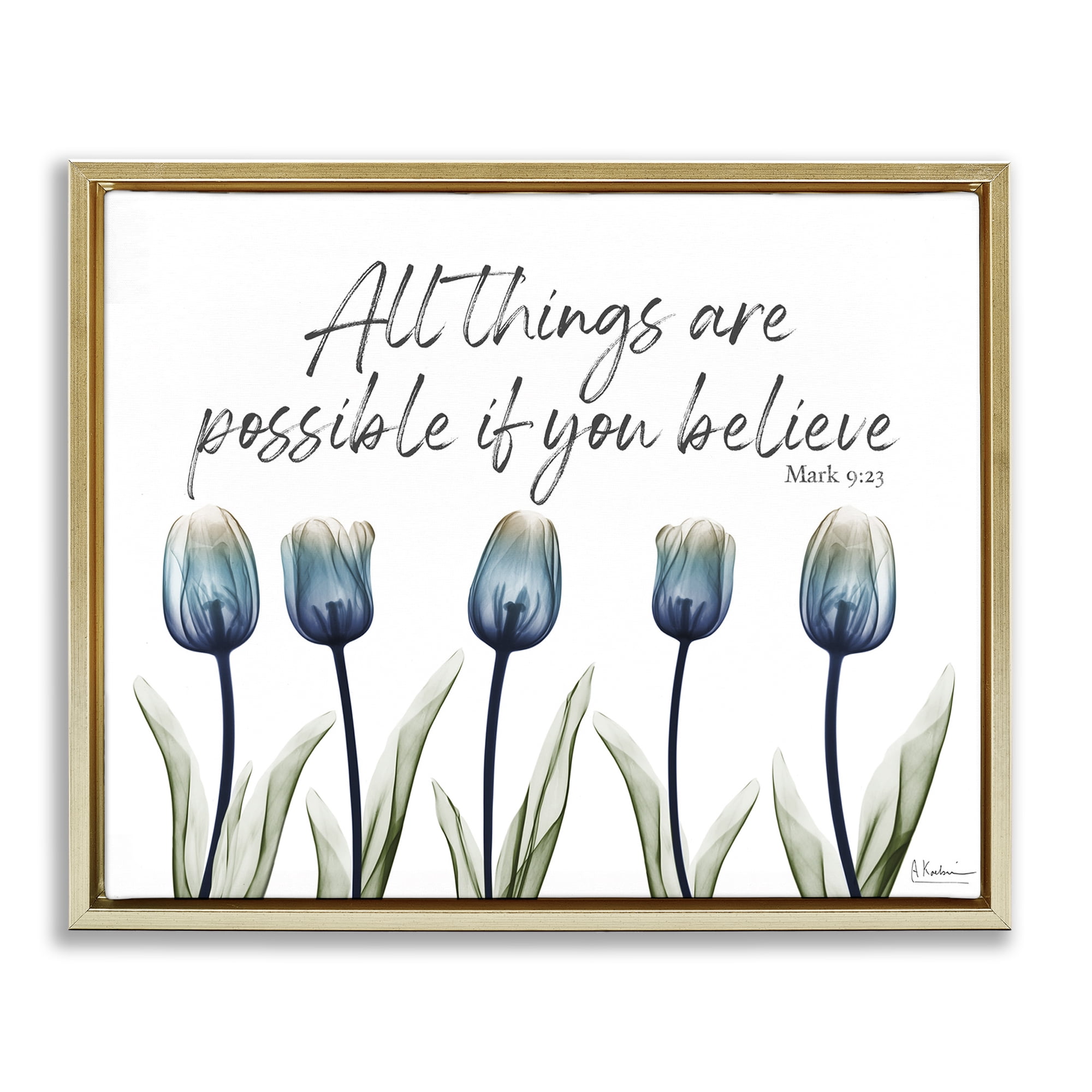 Stupell Industries All Things Possible Tulips Religious Painting Gold Floater Framed Art Print Wall Art, 31 x 25