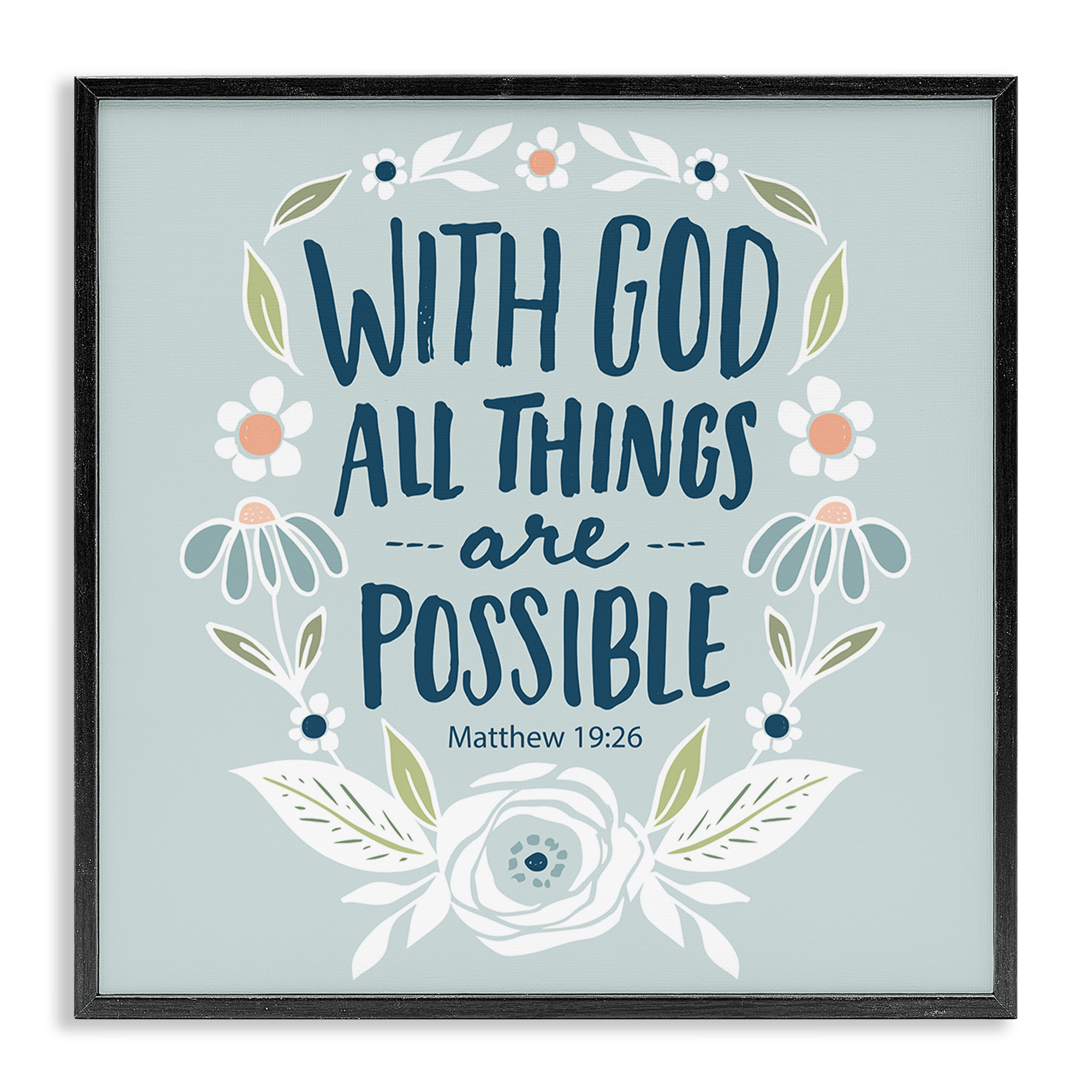Stupell Industries All Things Possible Verse Religious Painting Black Framed Art Print Wall Art, 17 x 17