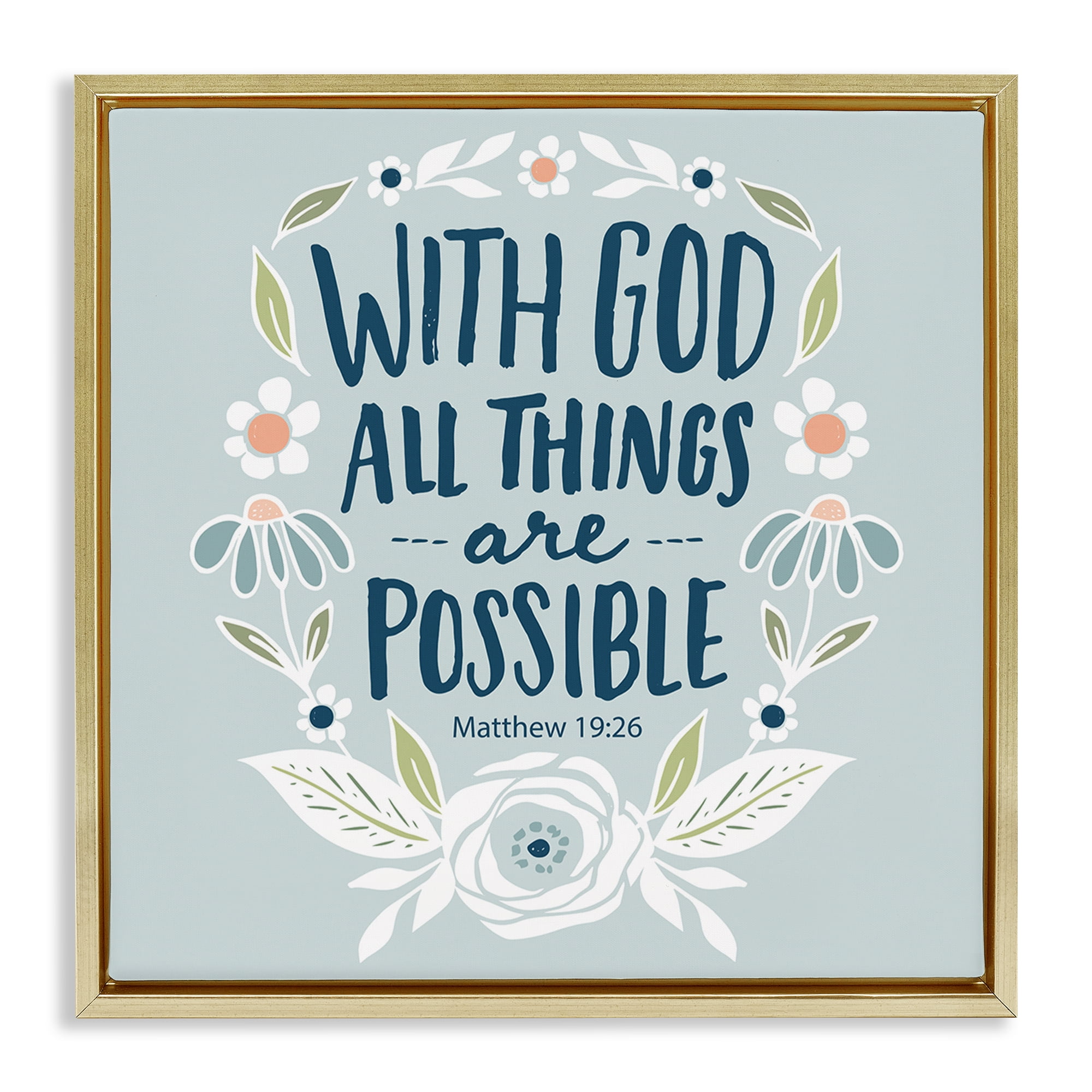 Stupell Industries All Things Possible Verse Religious Painting Gold Floater Framed Art Print Wall Art, 18 x 18