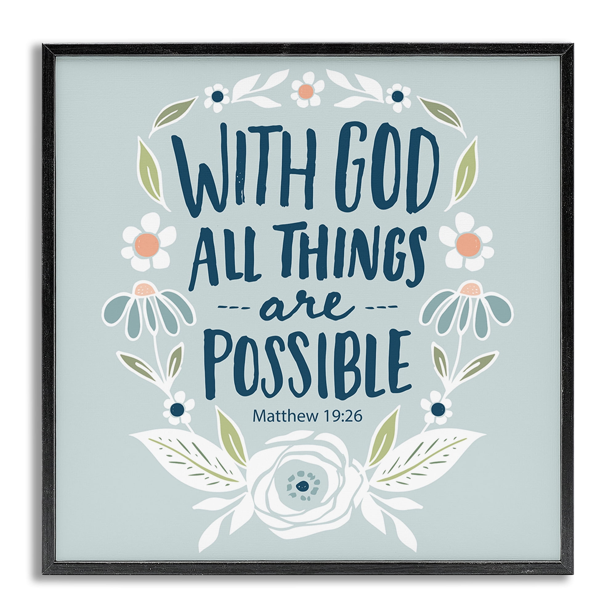 Stupell Industries All Things Possible Verse Religious Painting Gray Framed Art Print Wall Art, 17 x 17
