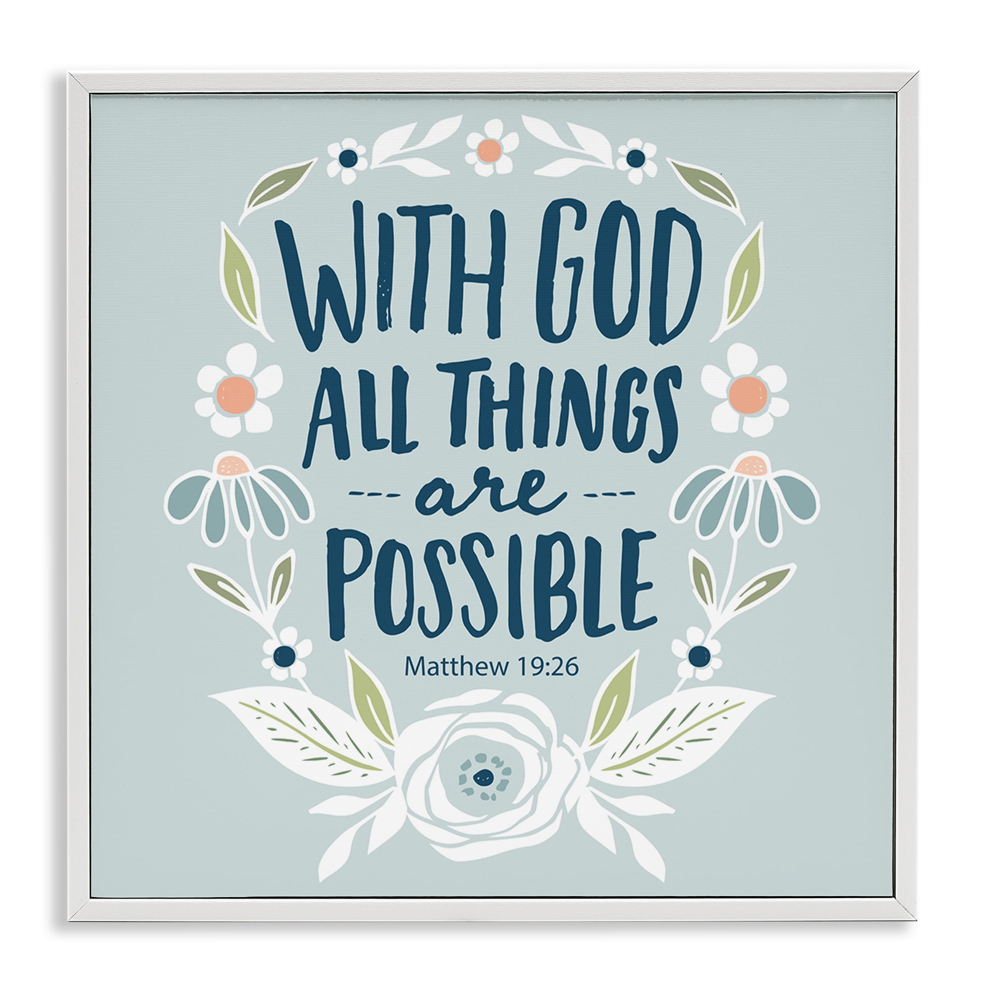 Stupell Industries All Things Possible Verse Religious Painting White Framed Art Print Wall Art, 17 x 17