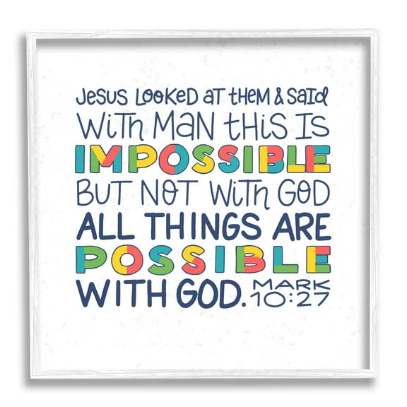 Stupell Industries All Things Possible with God Mark 10:27 Proverbs, 12 x 12, Design by Raye Allison Creations