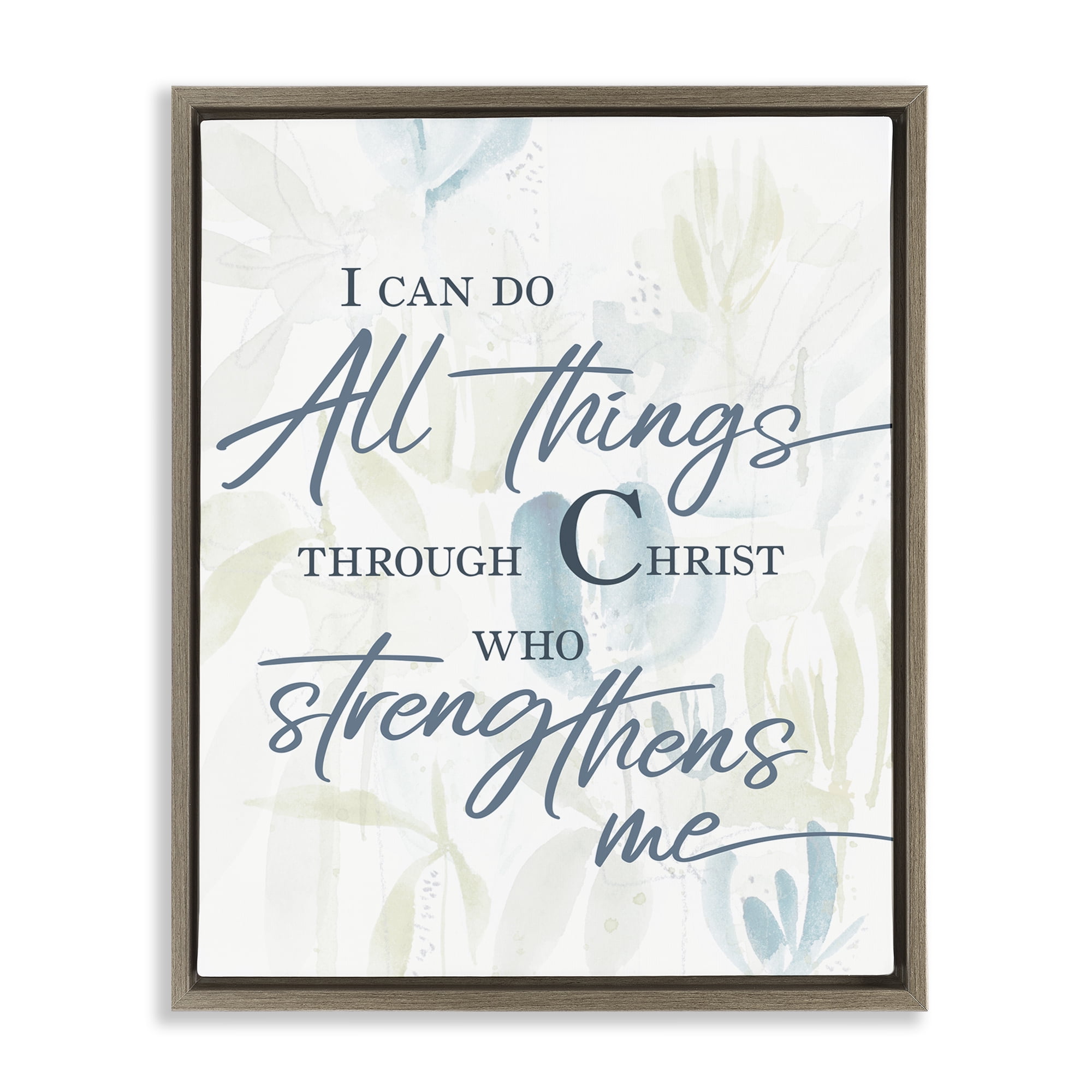 Stupell Industries All Things Through Christ Brown Framed Floater Canvas Wall Art, design by Krinlox