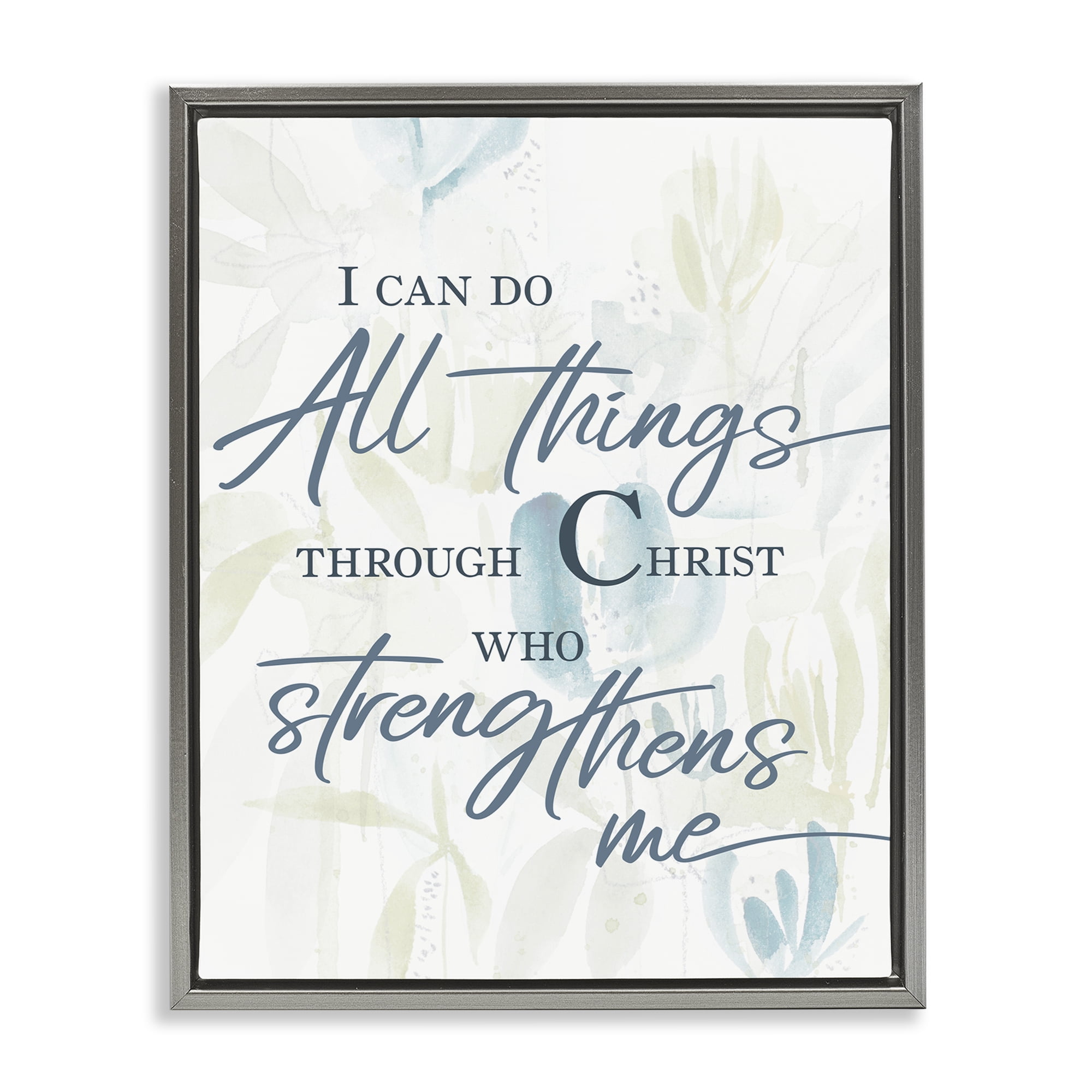 Stupell Industries All Things Through Christ Gray Framed Floater Canvas Wall Art, design by Krinlox