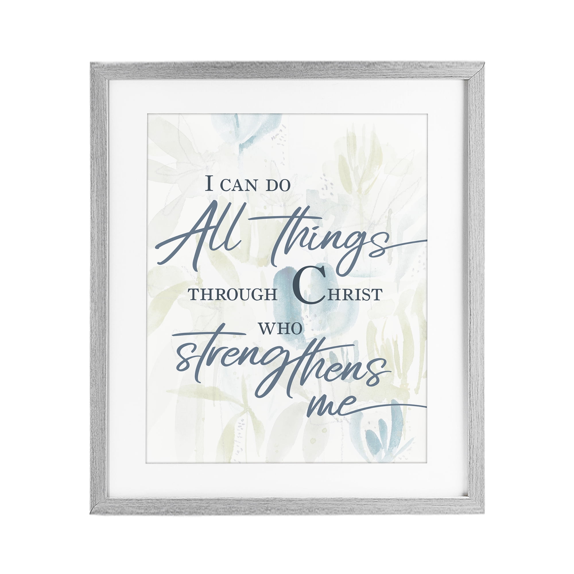 Stupell Industries All Things Through Christ Gray Framed Print Under Glass, design by Krinlox