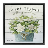 Stupell Industries All Things With Love Floral Magnolia Botanical & Floral Painting Black Floater Framed Canvas Art Print Wall Art, 18 x 18