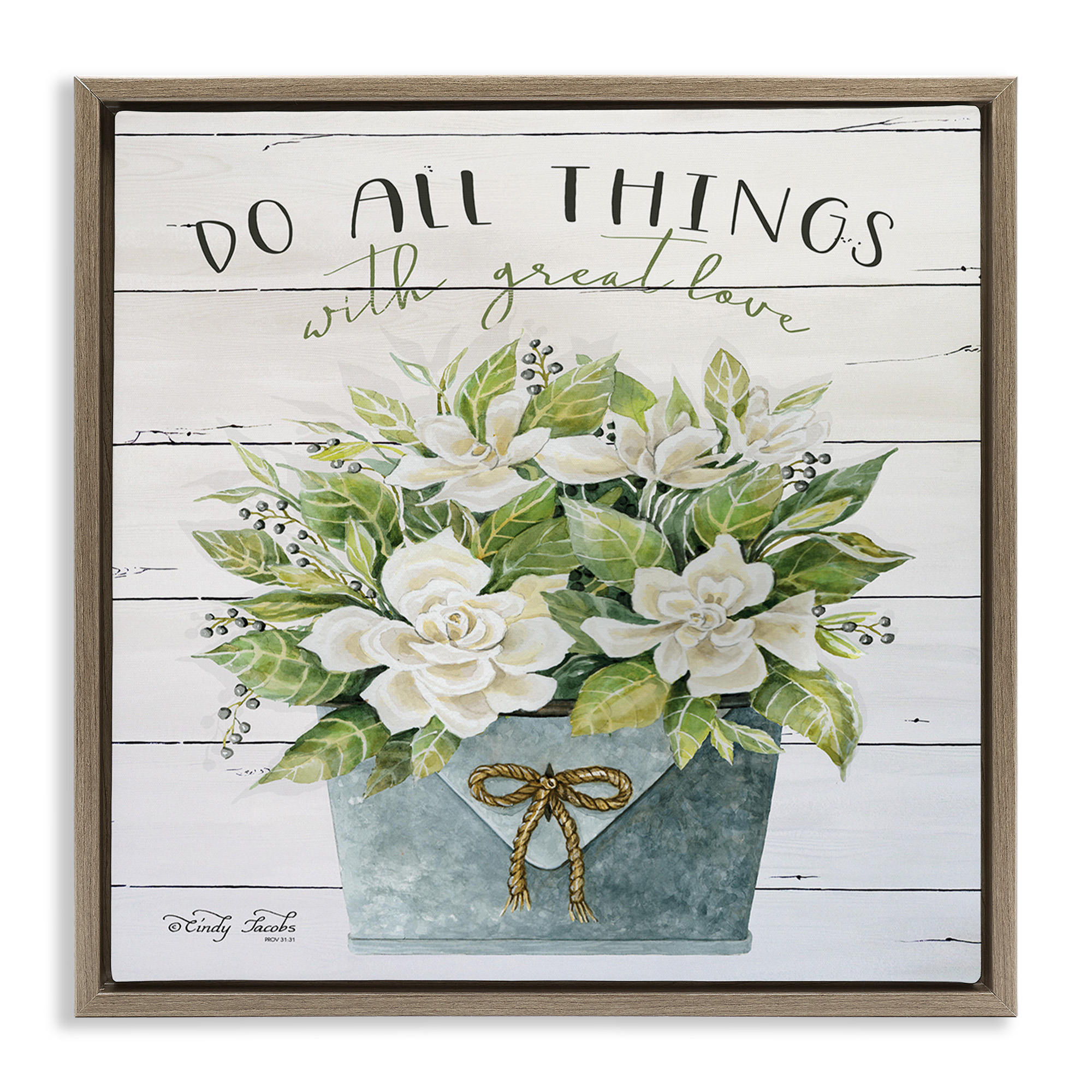 Stupell Industries All Things With Love Floral Magnolia Botanical & Floral Painting Brown Floater Framed Canvas Art Print Wall Art, 25 x 25