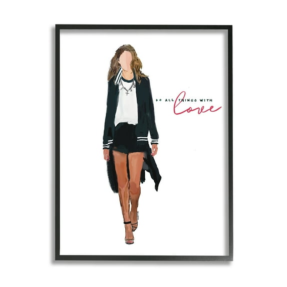 Stupell Industries All Things With Love Inspiring Glam Fashion Woman Graphic Art Black Framed Art Print Wall Art, Design by Amelia Noyes
