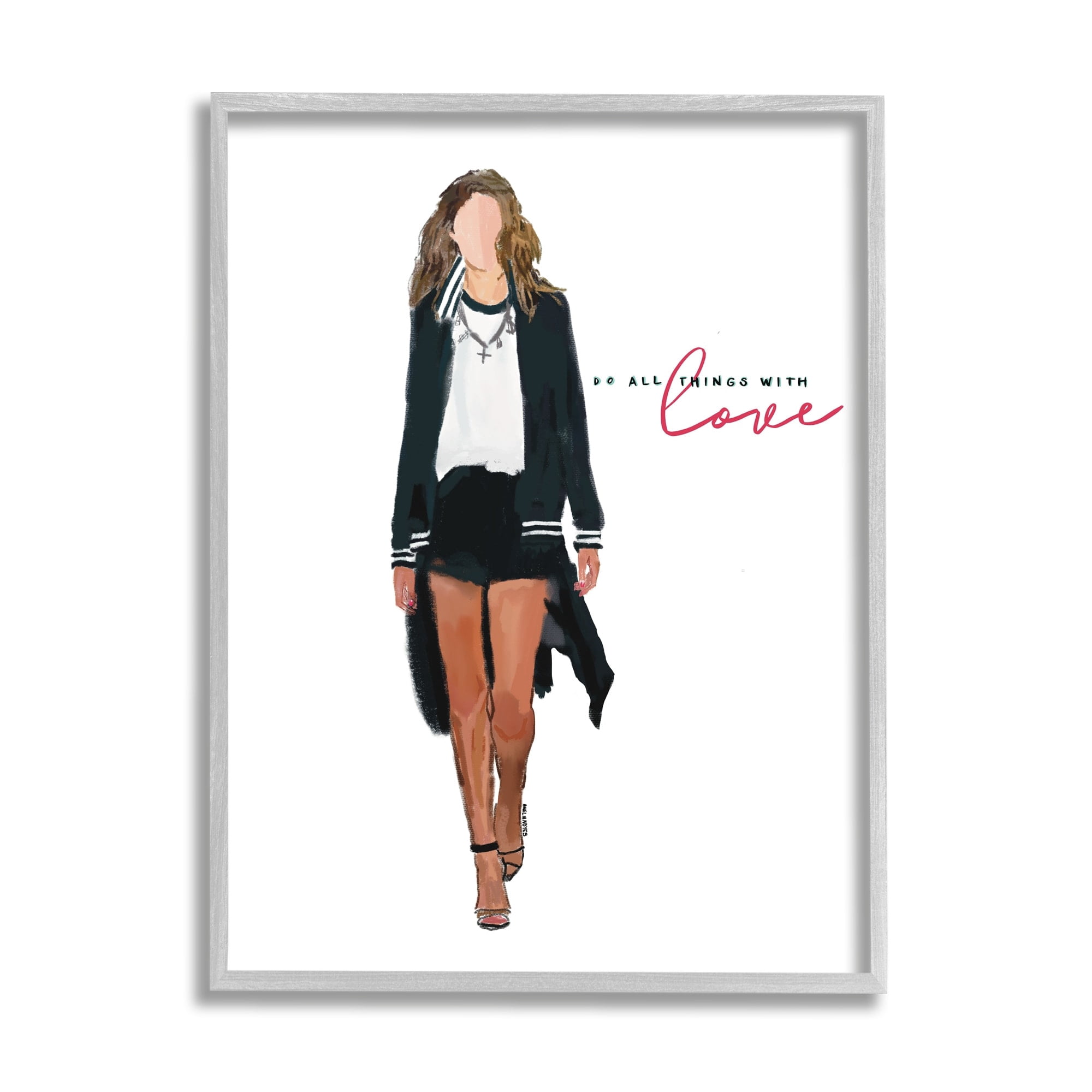 Stupell Industries All Things With Love Inspiring Glam Fashion Woman Graphic Art Gray Framed Art Print Wall Art, Design by Amelia Noyes
