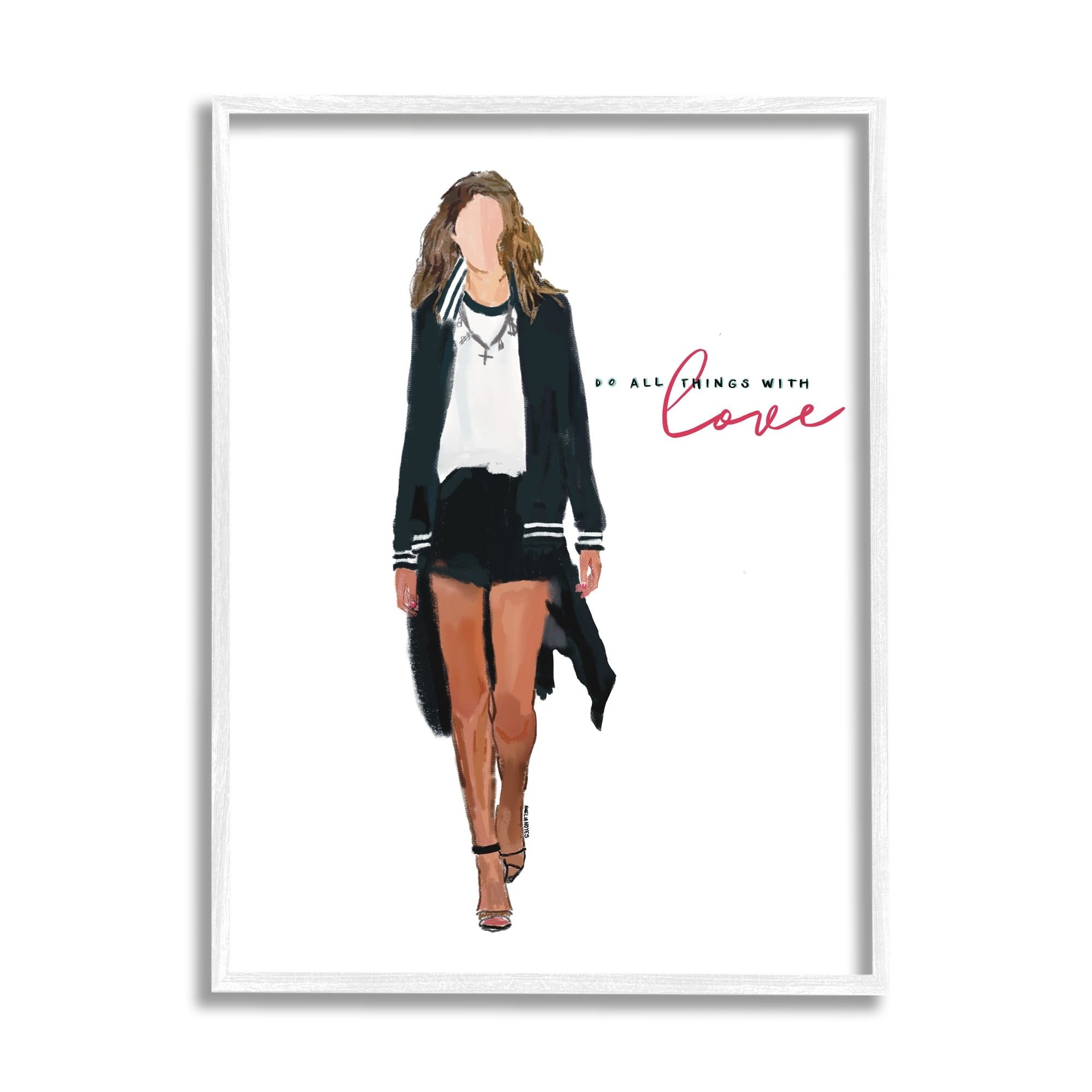 Stupell Industries All Things With Love Inspiring Glam Fashion Woman Graphic Art White Framed Art Print Wall Art, Design by Amelia Noyes