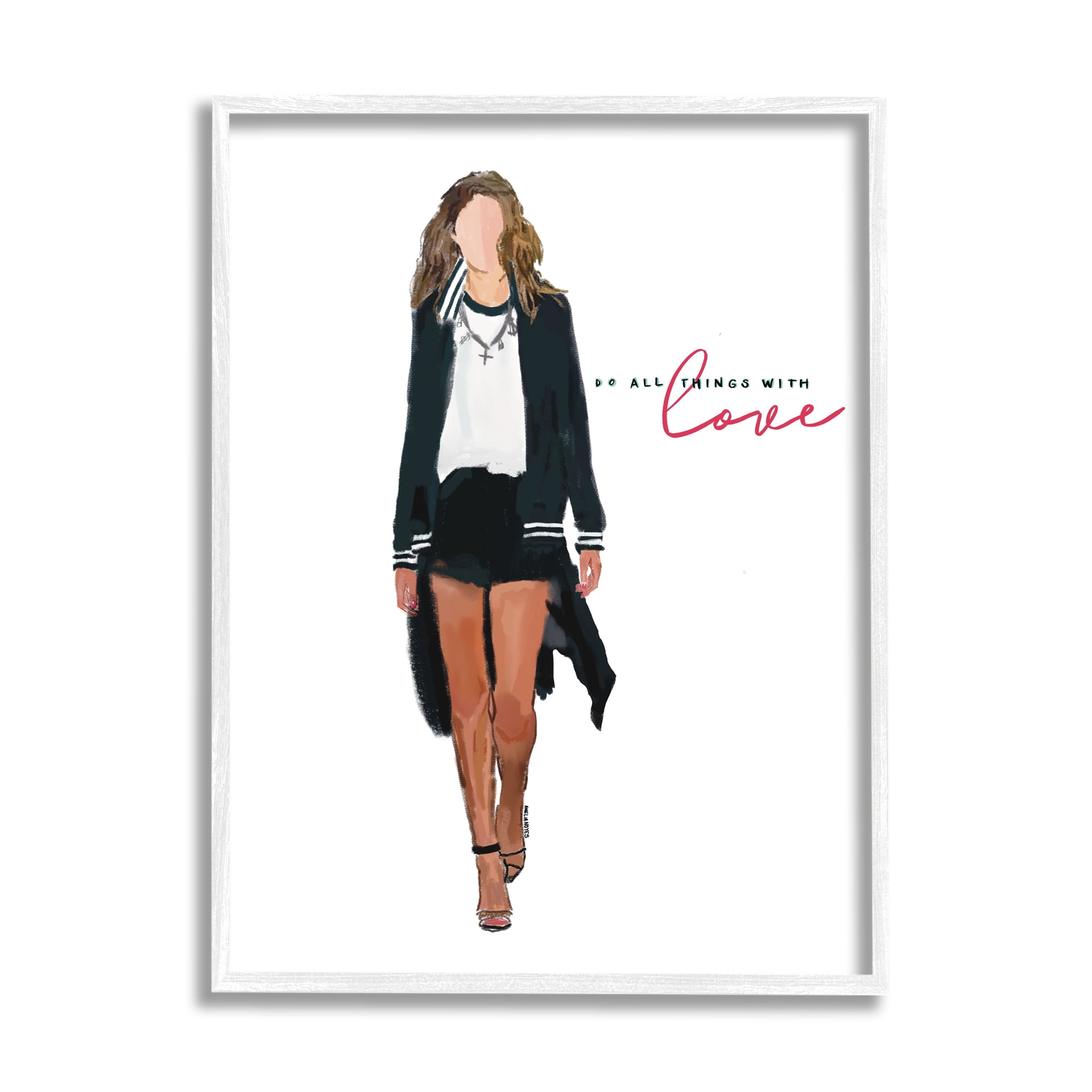 Stupell Industries All Things With Love Inspiring Glam Fashion Woman Graphic Art White Framed Art Print Wall Art, Design by Amelia Noyes