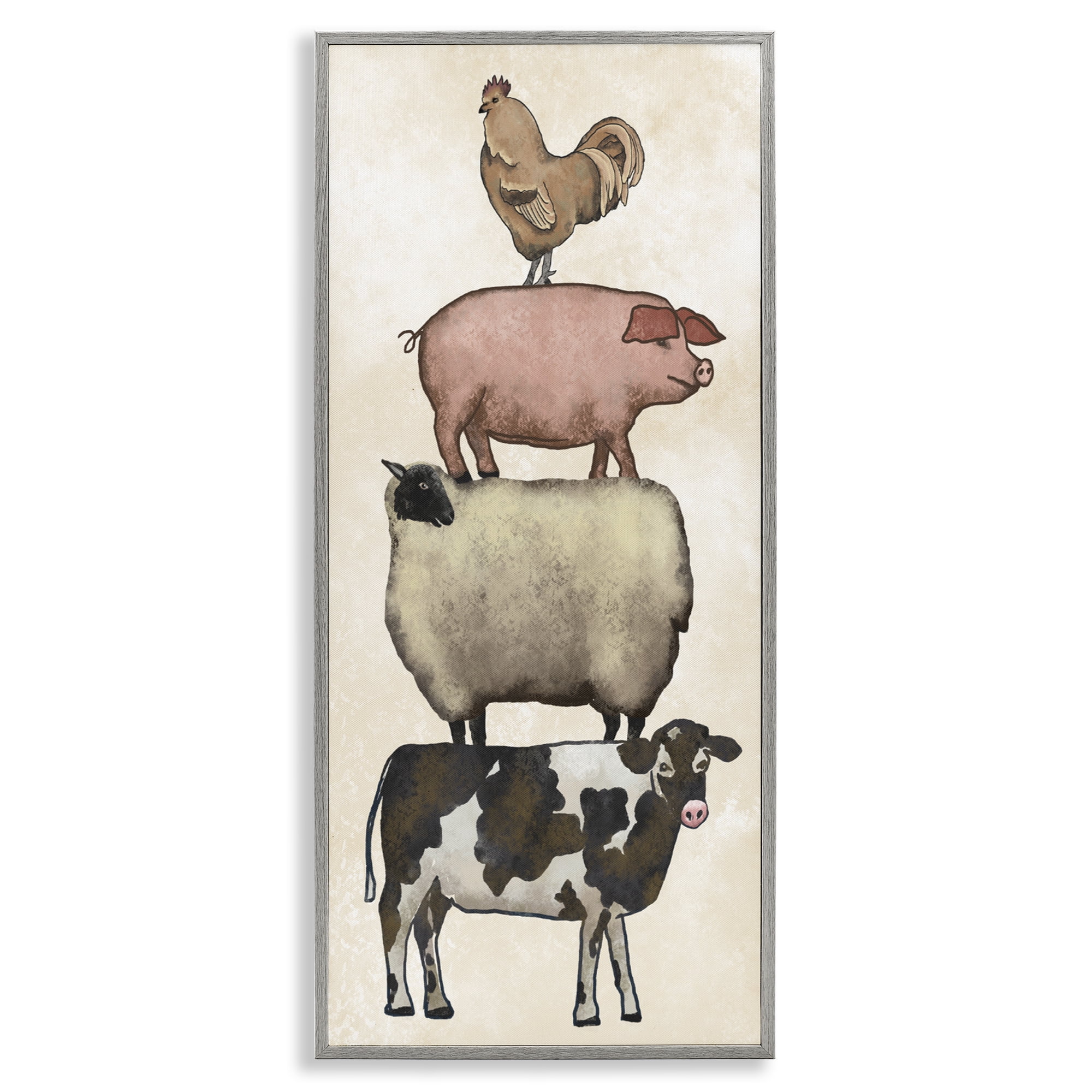 Stupell Industries All Together Vintage Farm Animals Gray Framed Giclee Art, design by Leah Noel Art