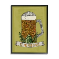Stupell Industries All You Need Is Beer Floral Pattern Stein Mug Graphic Art Black Framed Art Print Wall Art, Design by Valentina Harper
