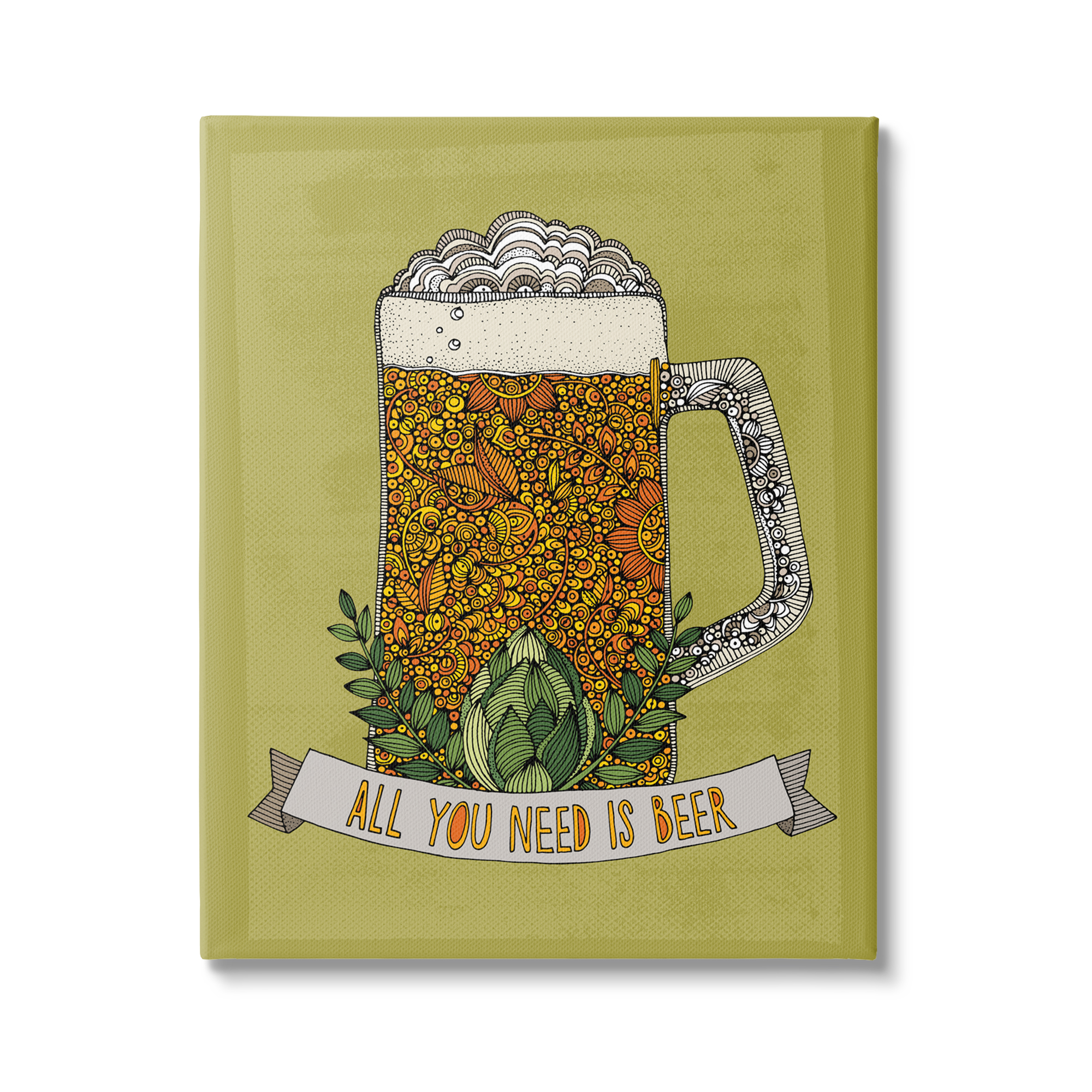 Stupell Industries All You Need Is Beer Floral Pattern Stein Mug Graphic Art Gallery Wrapped Canvas Print Wall Art, Design by Valentina Harper