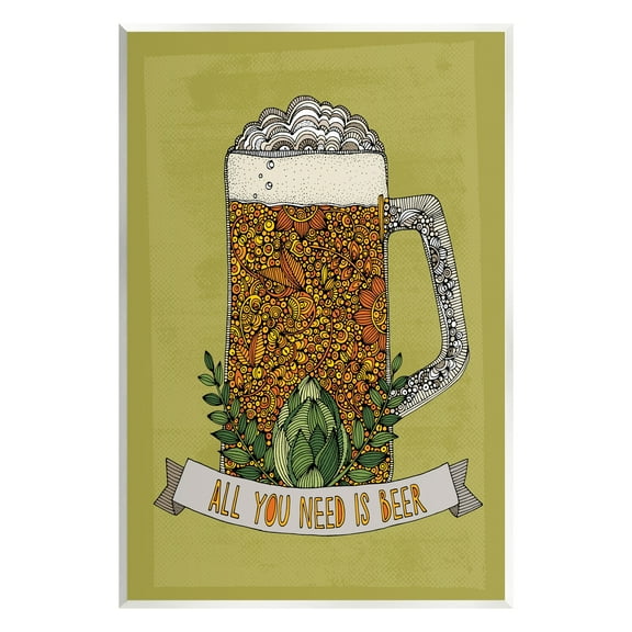 Stupell Industries All You Need Is Beer Floral Pattern Stein Mug Graphic Art Unframed Art Print Wall Art, Design by Valentina Harper