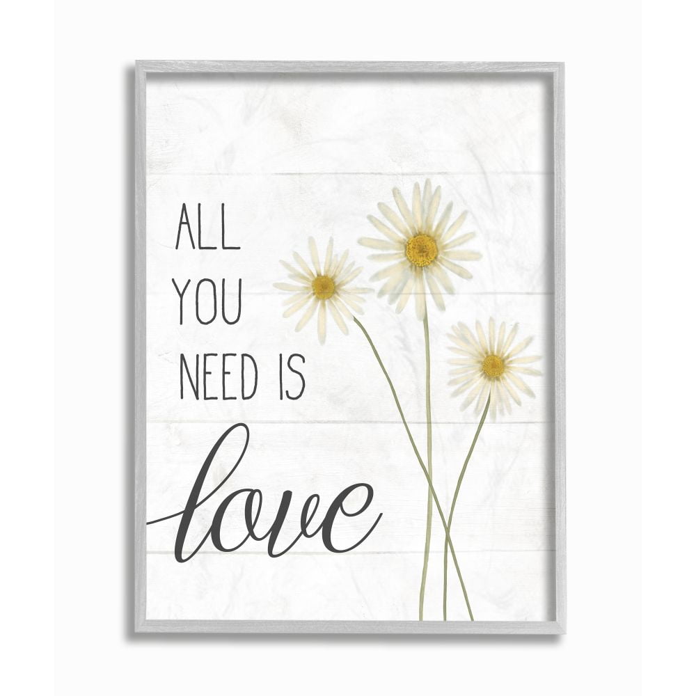 Stupell Industries All You Need Is Love Quote Country Floral Charm Framed Wall Art Design by Daphne Polselli, 11" x 14", Gray Framed
