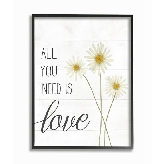 Stupell Industries All You Need Is Love Quote Country Floral Charm Typography Painting Black Framed Art Print Wall Art, 11 x 14