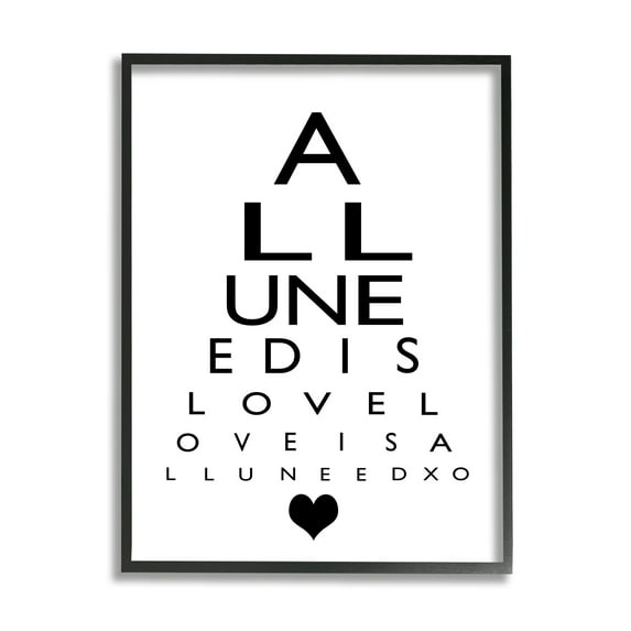 Stupell Industries All You Need Is Love Seeing Eye Chart Inspirational Painting Black Framed Art Print Wall Art, 16 x 20