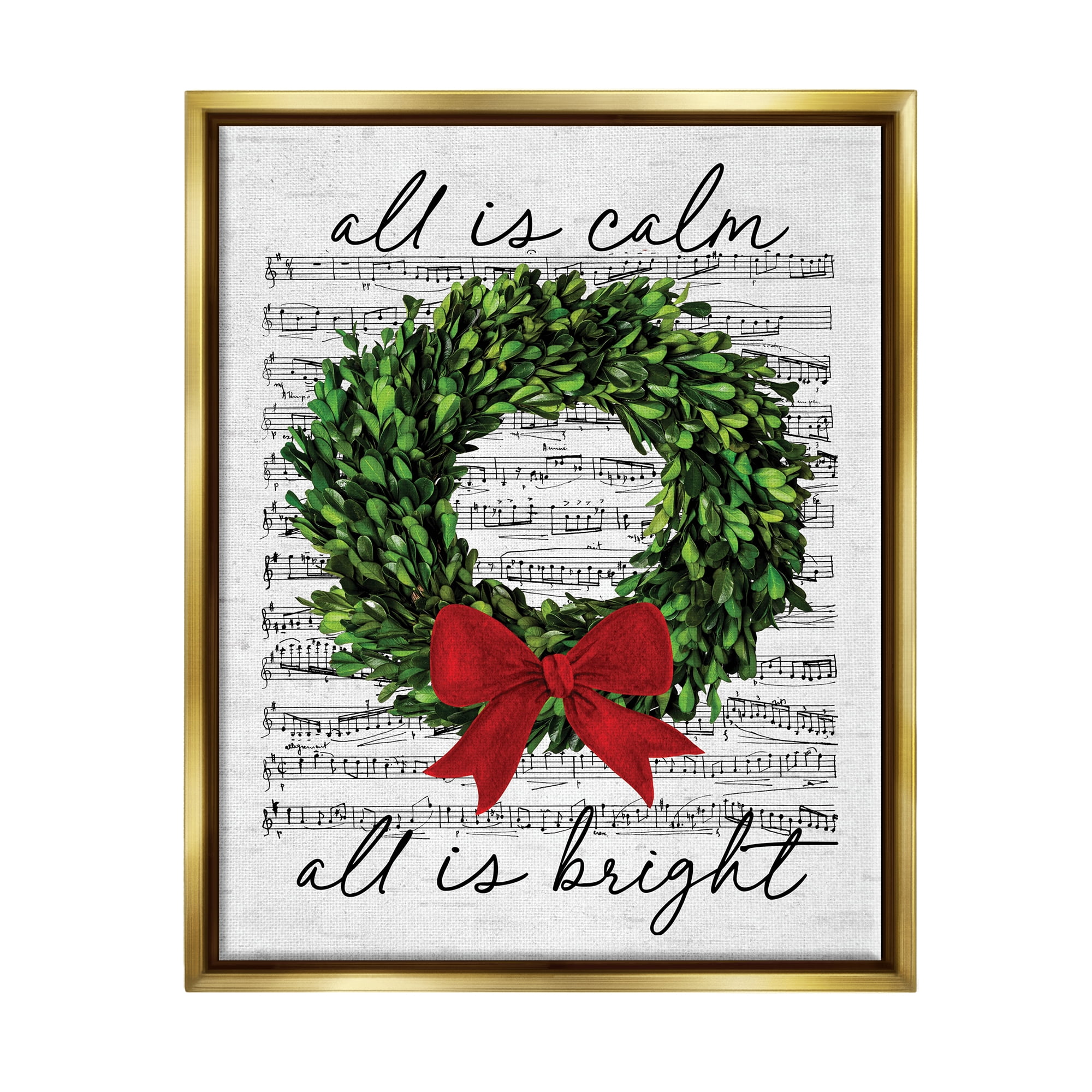 Stupell Industries All is Bright Holiday Music Holiday Painting Gold Floater Framed Canvas Art Print Wall Art, 17 x 21